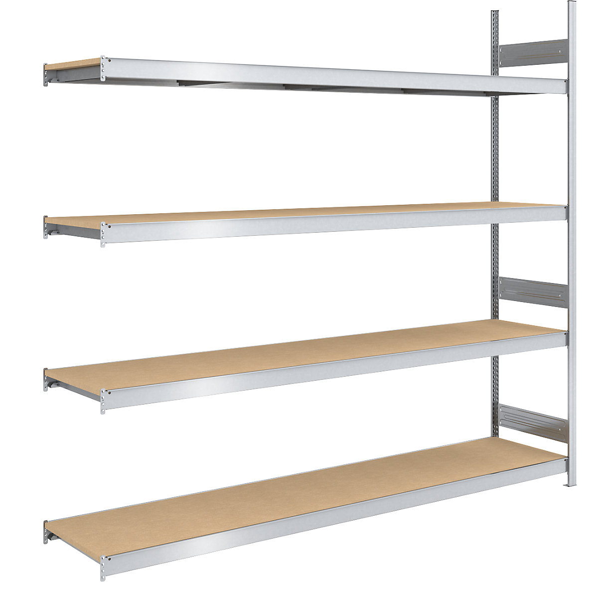 Wide span boltless shelf unit chipboard panels – hofe, height 2500 mm, width 2500 (2 x 1250) mm, max. bay load 1750 kg, depth 600 mm, extension shelf unit