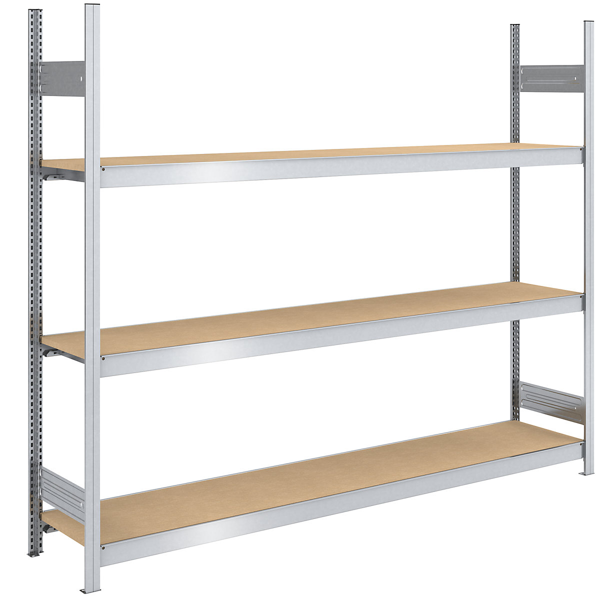 Wide span boltless shelf unit chipboard panels – hofe, height 2000 mm, width 2250 (2 x 1125) mm, max. bay load 1200 kg, depth 500 mm, standard shelf unit