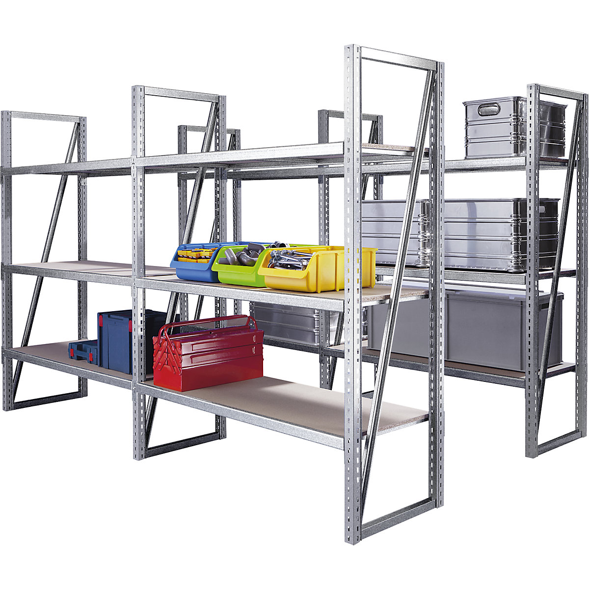 Wide span boltless shelf unit, shelf width 1500 mm – eurokraft pro, shelf unit height 1990 mm, shelf depth 600 mm, standard shelf unit, zinc plated