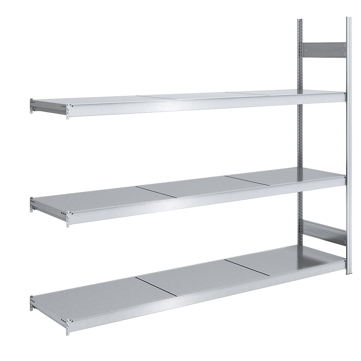 Wide span boltless shelving unit, zinc plated – hofe, shelf WxD 2250 x 600 mm, extension shelf unit, 3 steel shelves, height 2000 mm