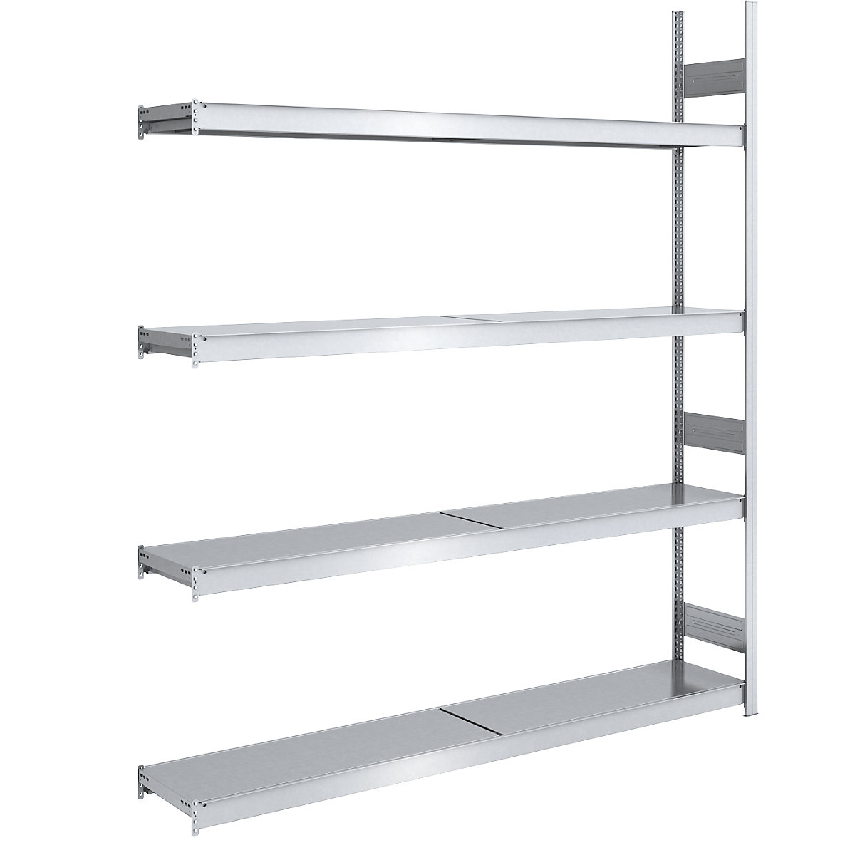 Wide span boltless shelving unit, zinc plated – hofe, shelf WxD 2000 x 400 mm, extension shelf unit, 4 steel shelves, height 2500 mm