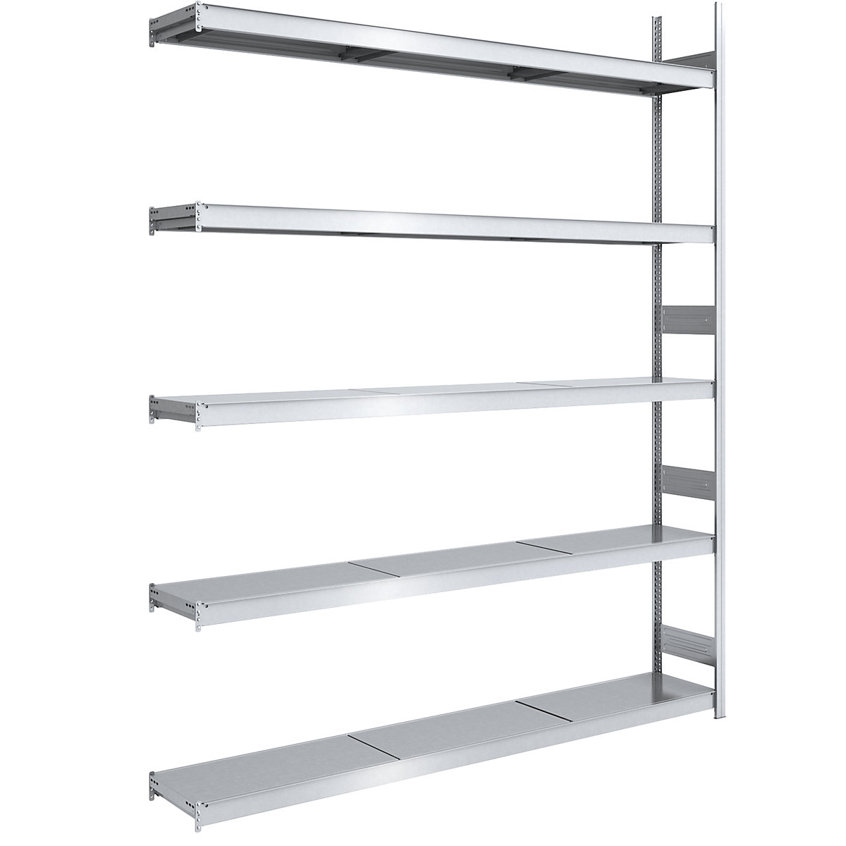 Wide span boltless shelving unit, zinc plated – hofe, shelf WxD 2250 x 400 mm, extension shelf unit, 5 steel shelves, height 3000 mm