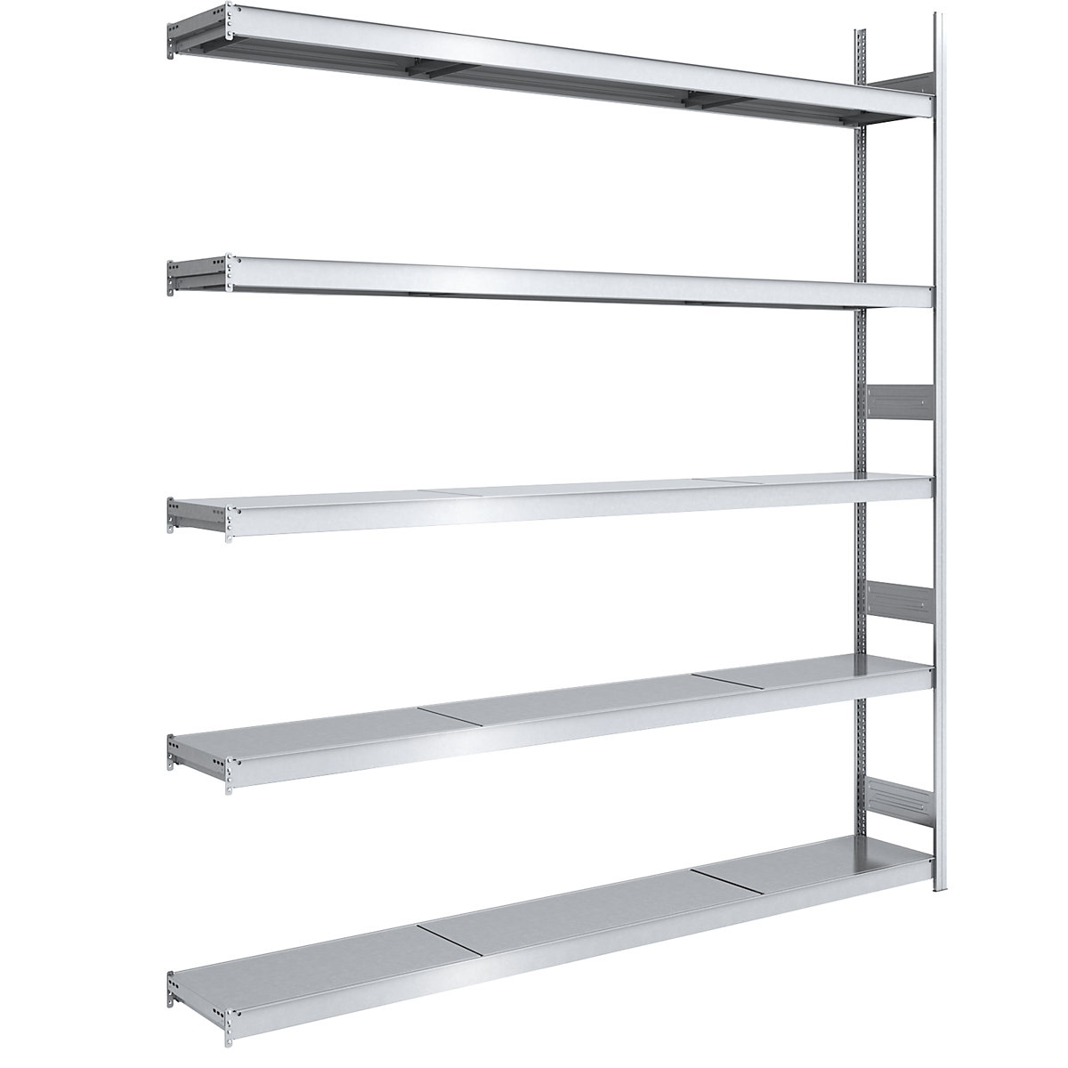 Wide span boltless shelving unit, zinc plated – hofe, shelf WxD 2500 x 400 mm, extension shelf unit, 5 steel shelves, height 3000 mm