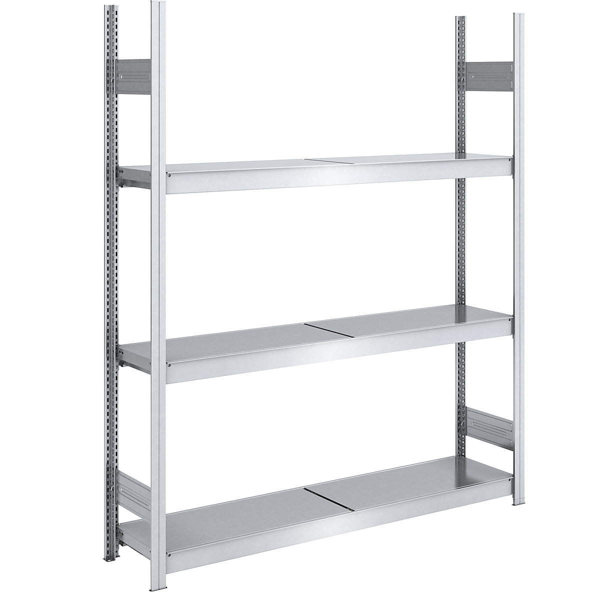 Wide span boltless shelving unit, zinc plated – hofe, shelf WxD 1500 x 400 mm, standard shelf unit, 3 steel shelves, height 2000 mm