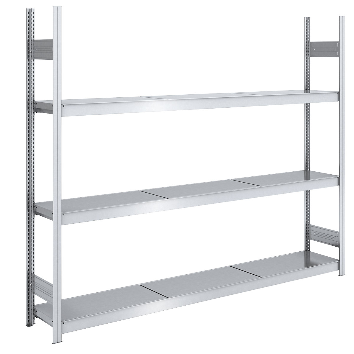 Wide span boltless shelving unit, zinc plated – hofe, shelf WxD 2250 x 400 mm, standard shelf unit, 3 steel shelves, height 2000 mm