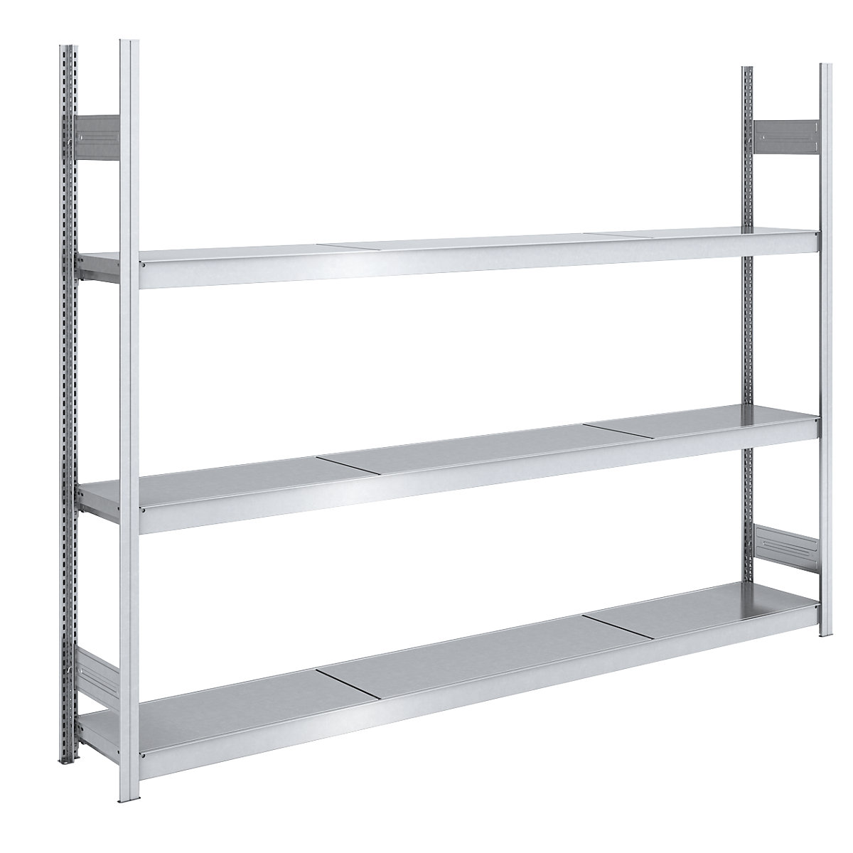 Wide span boltless shelving unit, zinc plated – hofe, shelf WxD 2500 x 400 mm, standard shelf unit, 3 steel shelves, height 2000 mm
