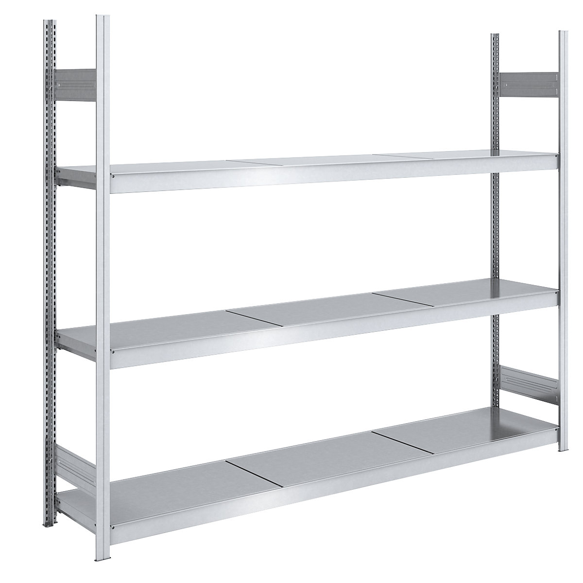 Wide span boltless shelving unit, zinc plated – hofe, shelf WxD 2250 x 500 mm, standard shelf unit, 3 steel shelves, height 2000 mm