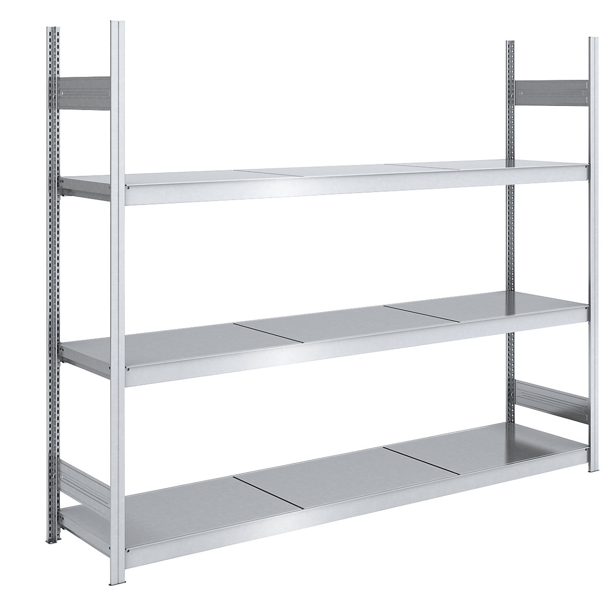 Wide span boltless shelving unit, zinc plated – hofe, shelf WxD 2250 x 600 mm, standard shelf unit, 3 steel shelves, height 2000 mm