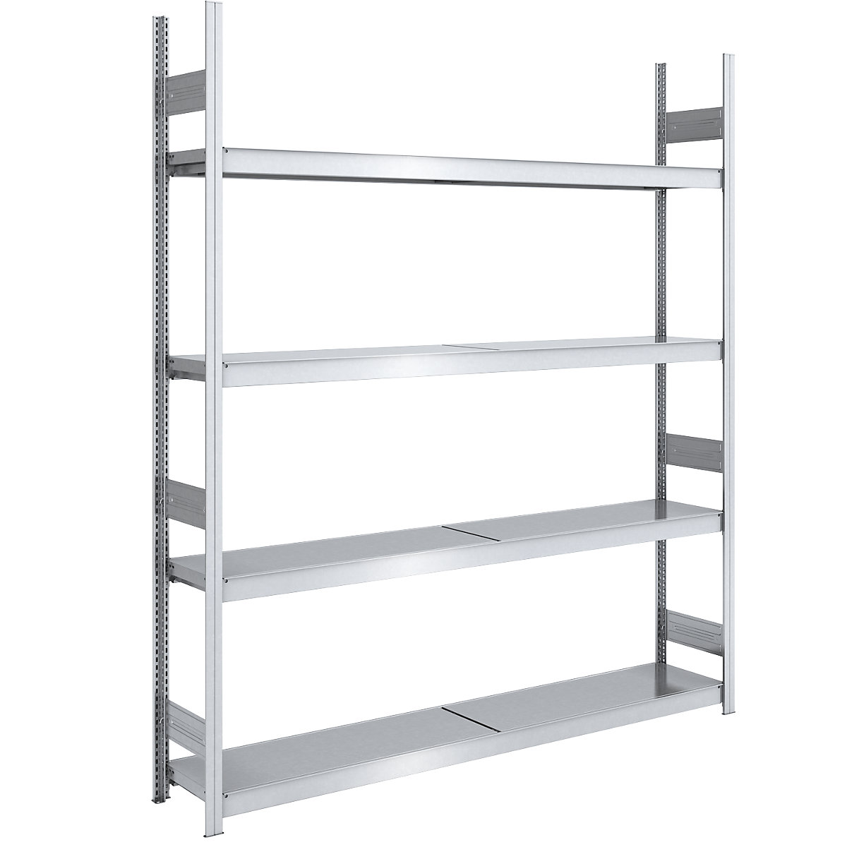 Wide span boltless shelving unit, zinc plated – hofe, shelf WxD 2000 x 400 mm, standard shelf unit, 4 steel shelves, height 2500 mm
