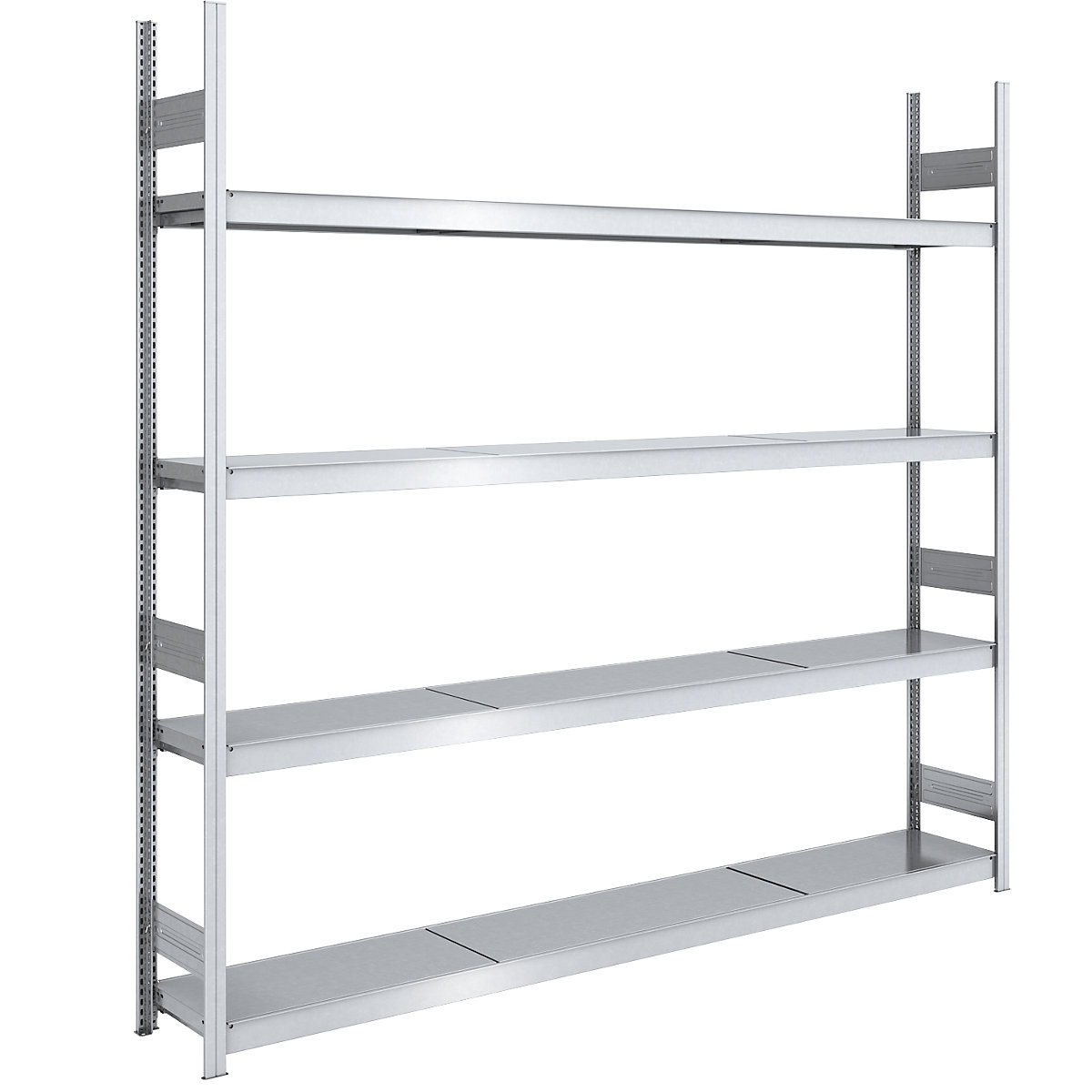 Wide span boltless shelving unit, zinc plated – hofe, shelf WxD 2500 x 400 mm, standard shelf unit, 4 steel shelves, height 2500 mm