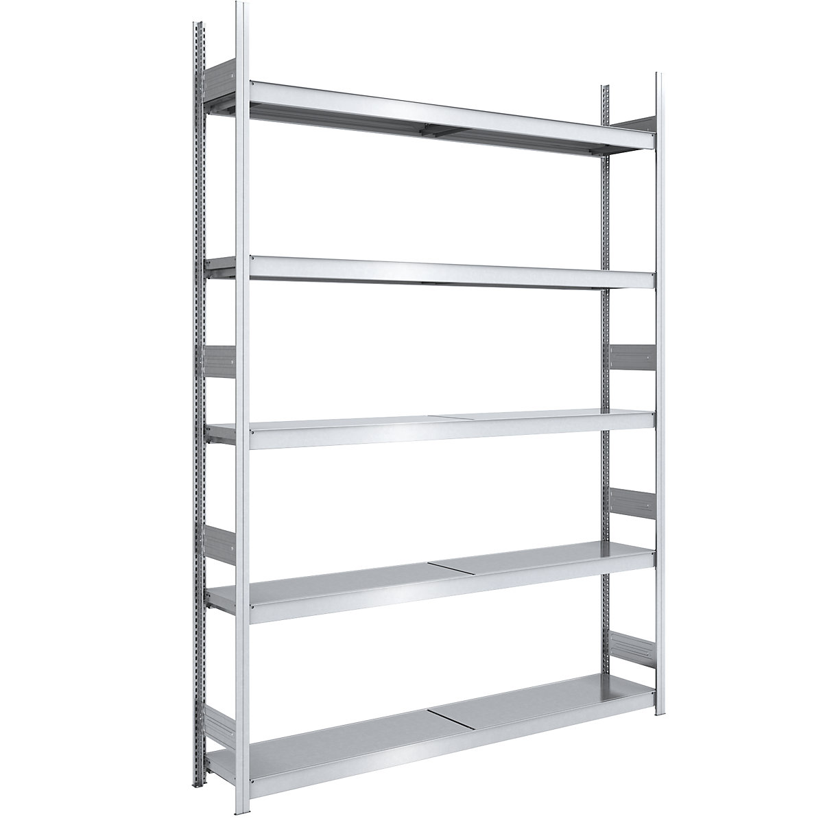 Wide span boltless shelving unit, zinc plated – hofe, shelf WxD 2000 x 400 mm, standard shelf unit, 5 steel shelves, height 3000 mm