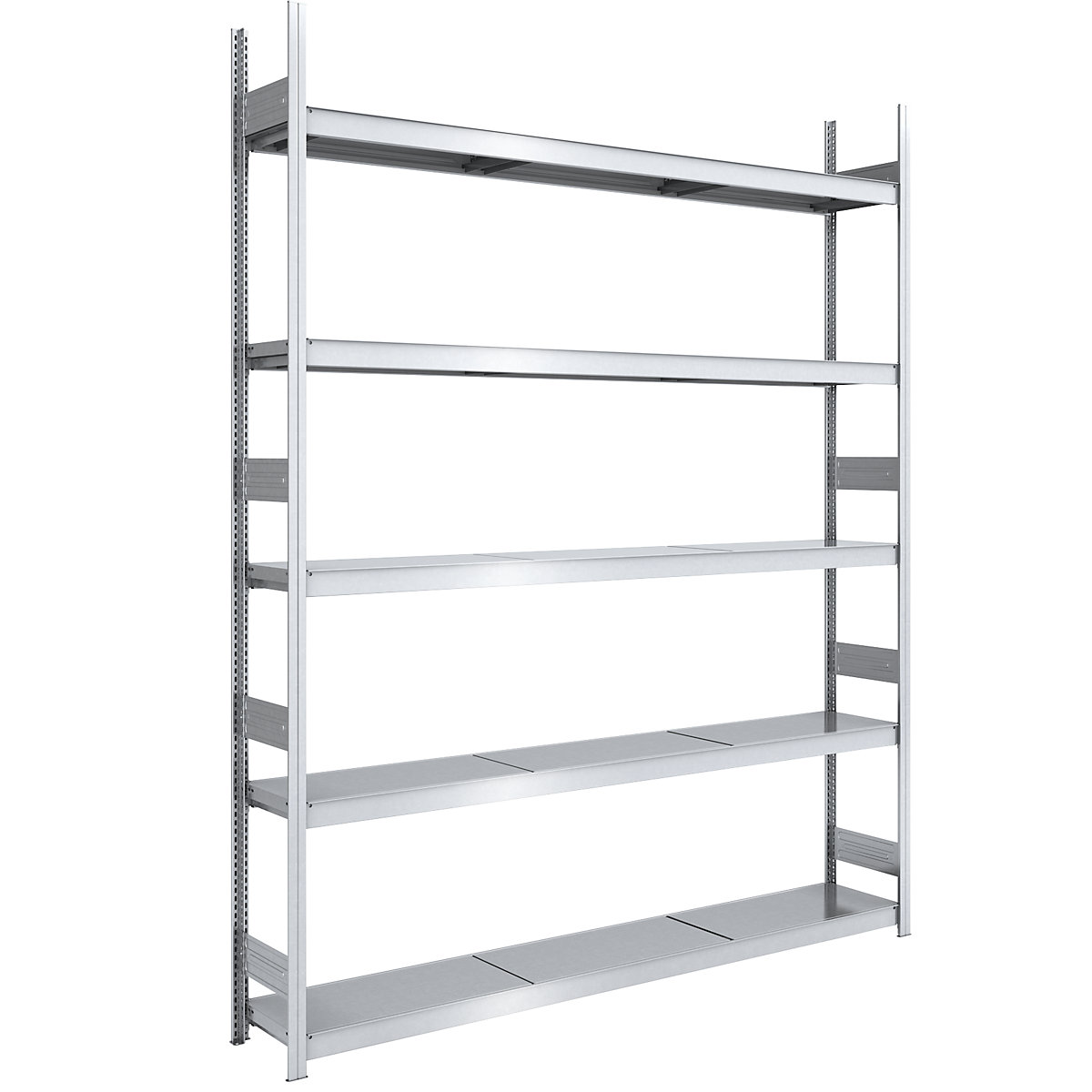 Wide span boltless shelving unit, zinc plated – hofe, shelf WxD 2250 x 400 mm, standard shelf unit, 5 steel shelves, height 3000 mm
