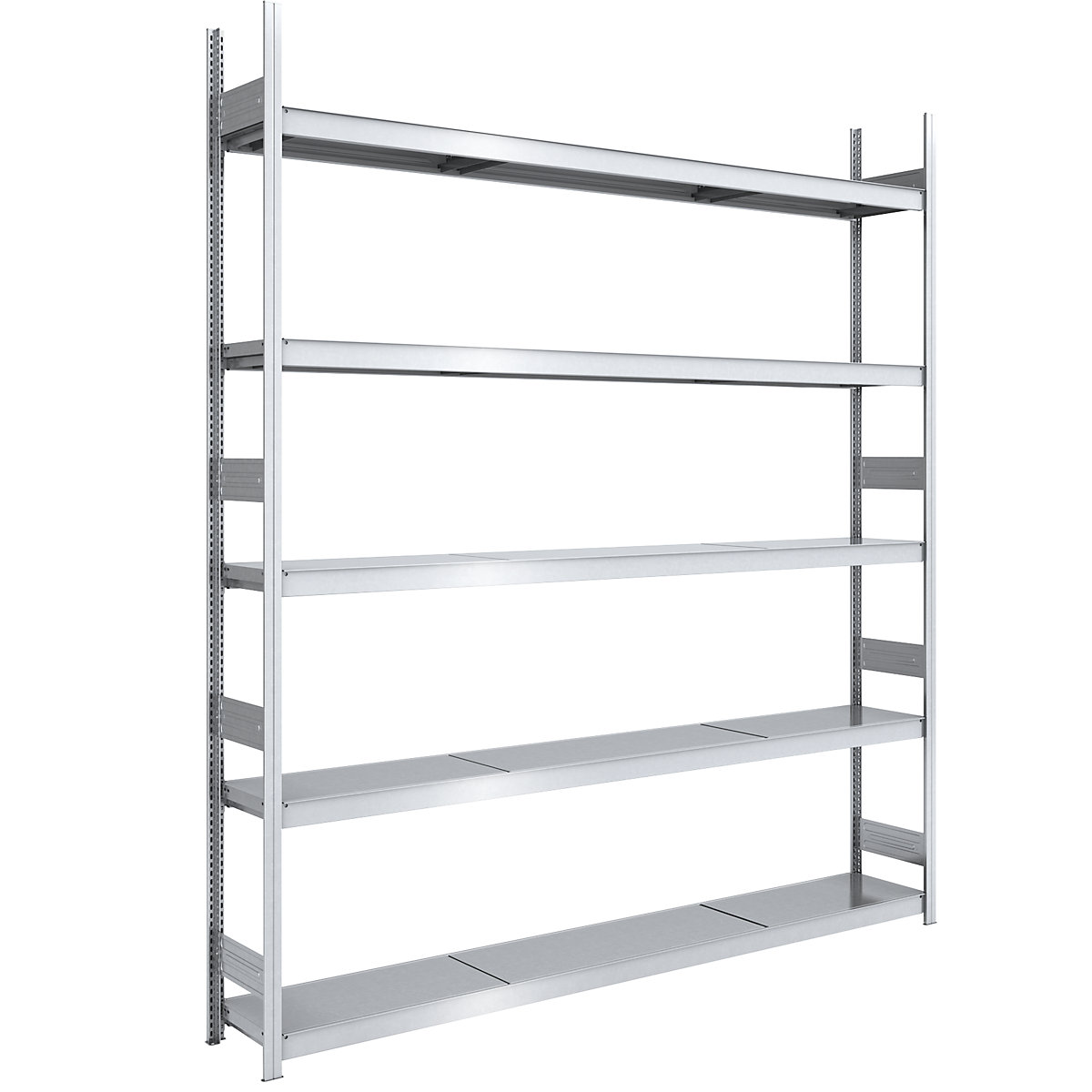 Wide span boltless shelving unit, zinc plated – hofe, shelf WxD 2500 x 400 mm, standard shelf unit, 5 steel shelves, height 3000 mm