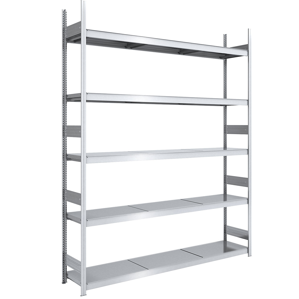 Wide span boltless shelving unit, zinc plated – hofe, shelf WxD 2250 x 500 mm, standard shelf unit, 5 steel shelves, height 3000 mm