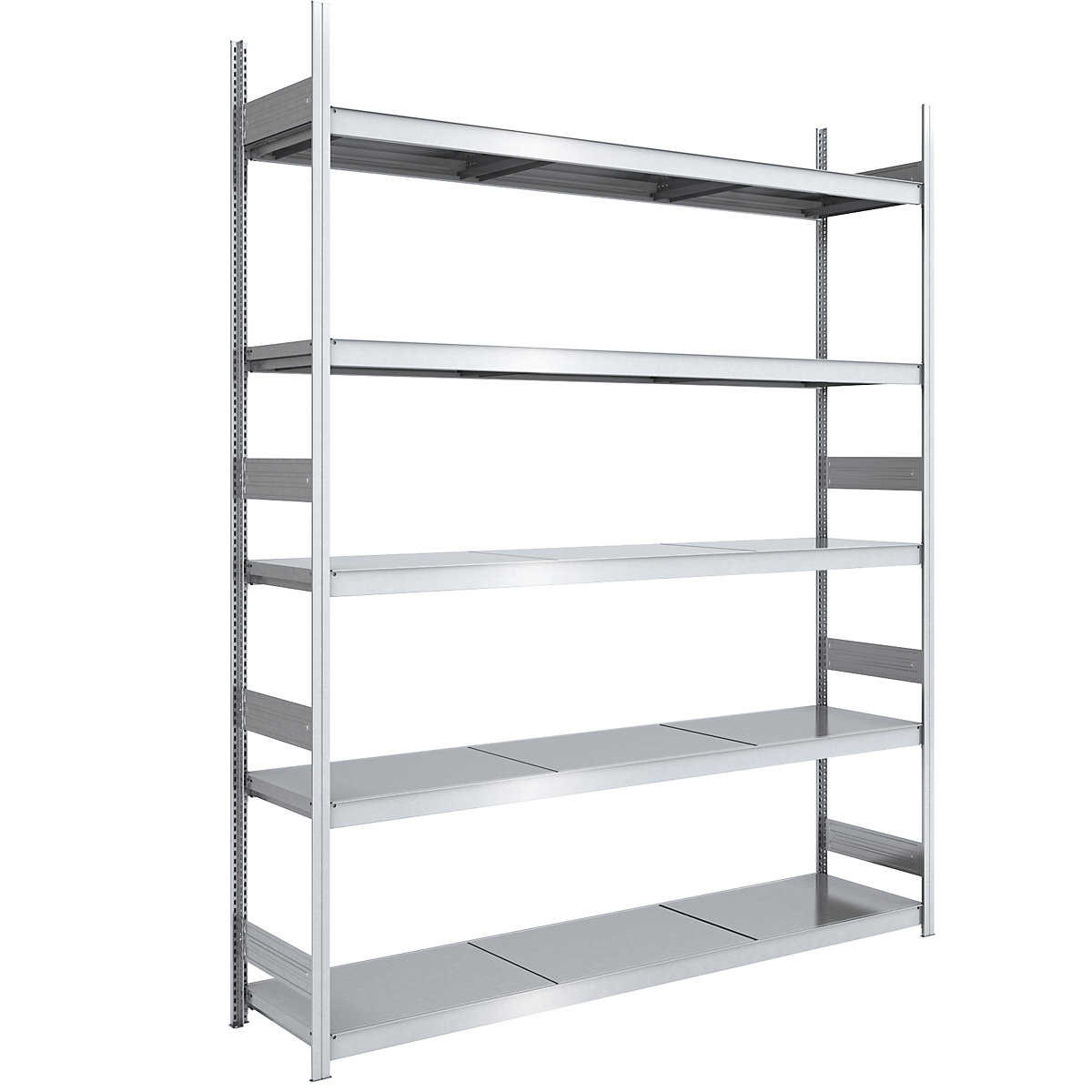 Wide span boltless shelving unit, zinc plated – hofe, shelf WxD 2250 x 600 mm, standard shelf unit, 5 steel shelves, height 3000 mm