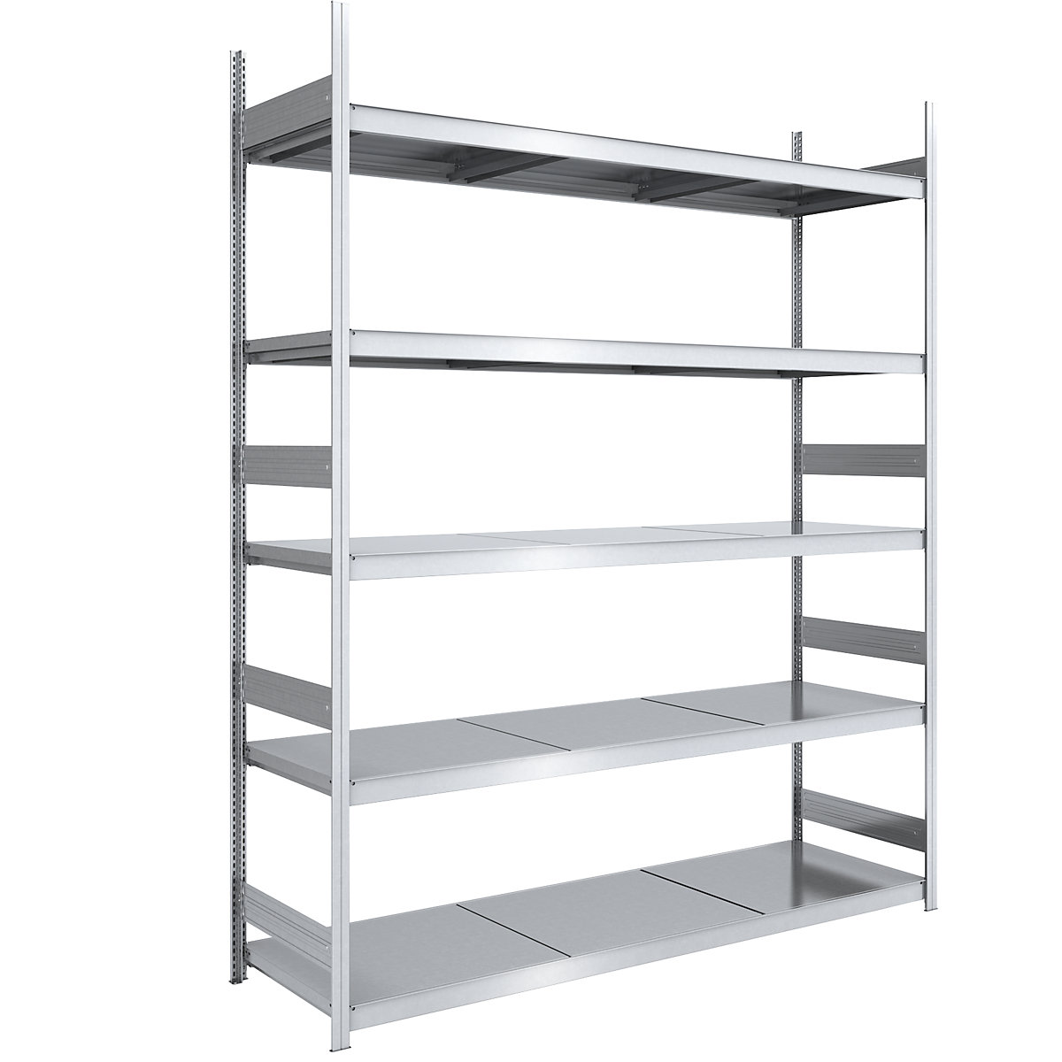 Wide span boltless shelving unit, zinc plated – hofe, shelf WxD 2250 x 800 mm, standard shelf unit, 5 steel shelves, height 3000 mm