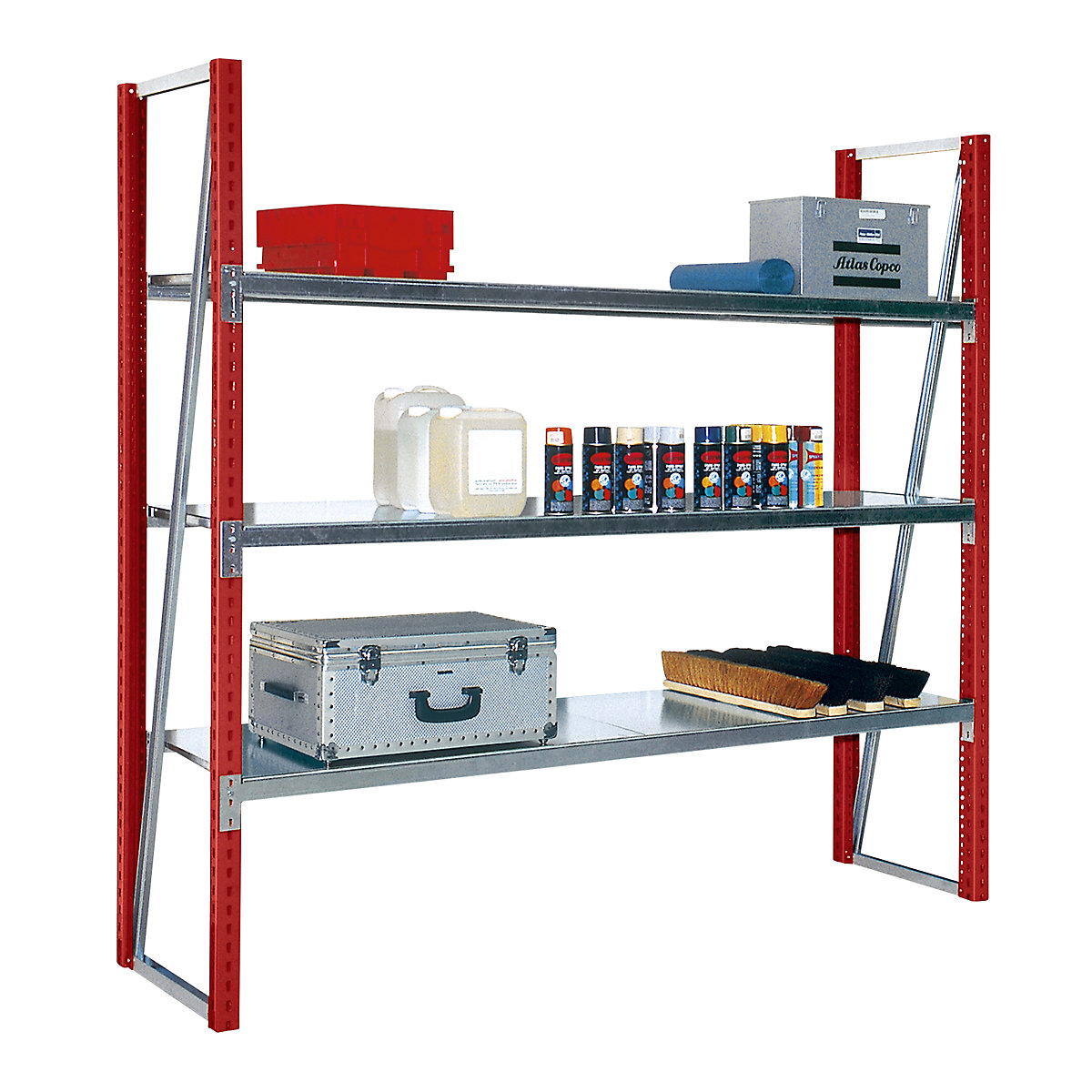 Wide span shelving, coloured – eurokraft pro, HxD 1990 x 500 mm, standard shelf unit, flame red RAL 3000