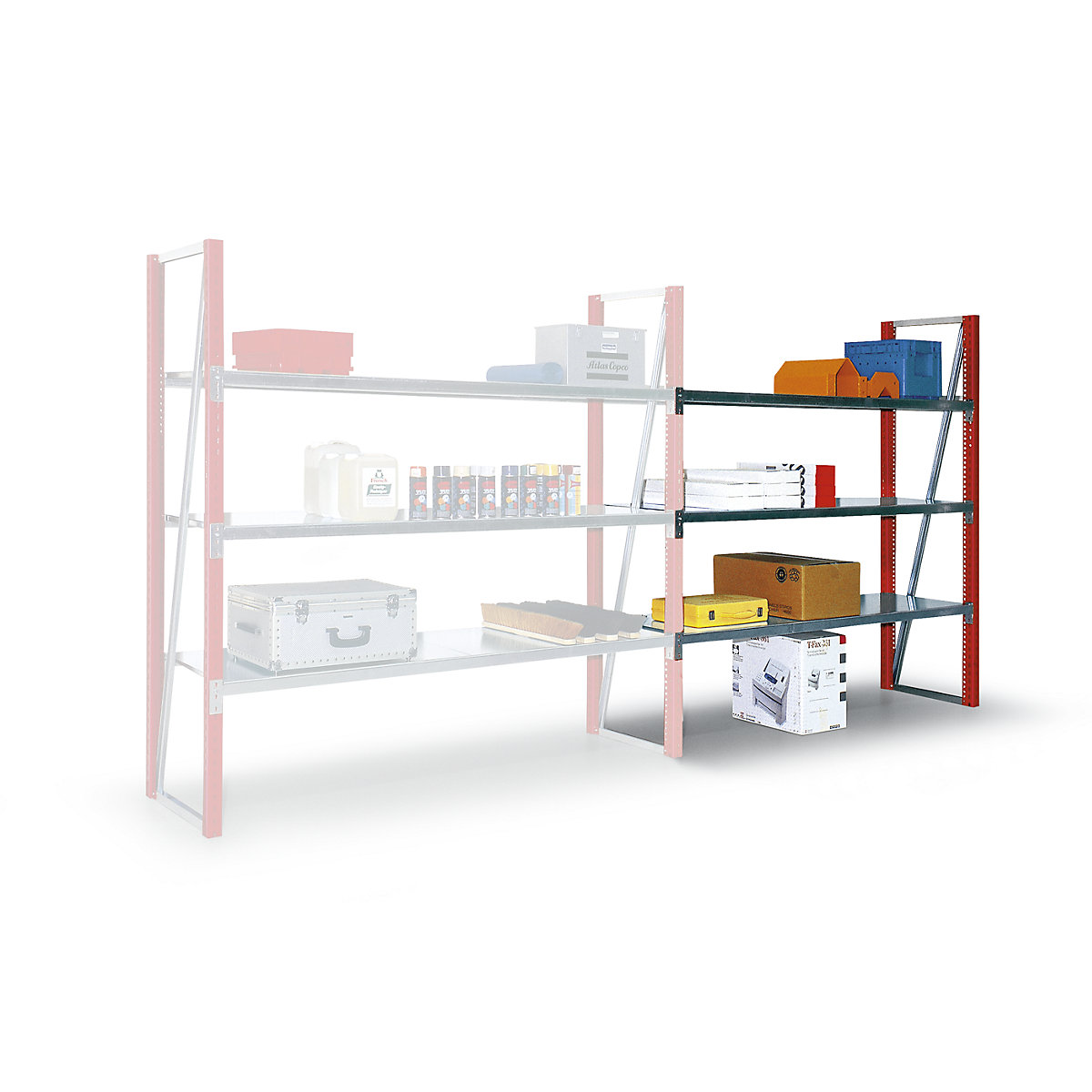Wide span shelving – eurokraft pro, extension shelf unit with 3 additional shelf levels, HxWxD 1990 x 2000 x 600 mm