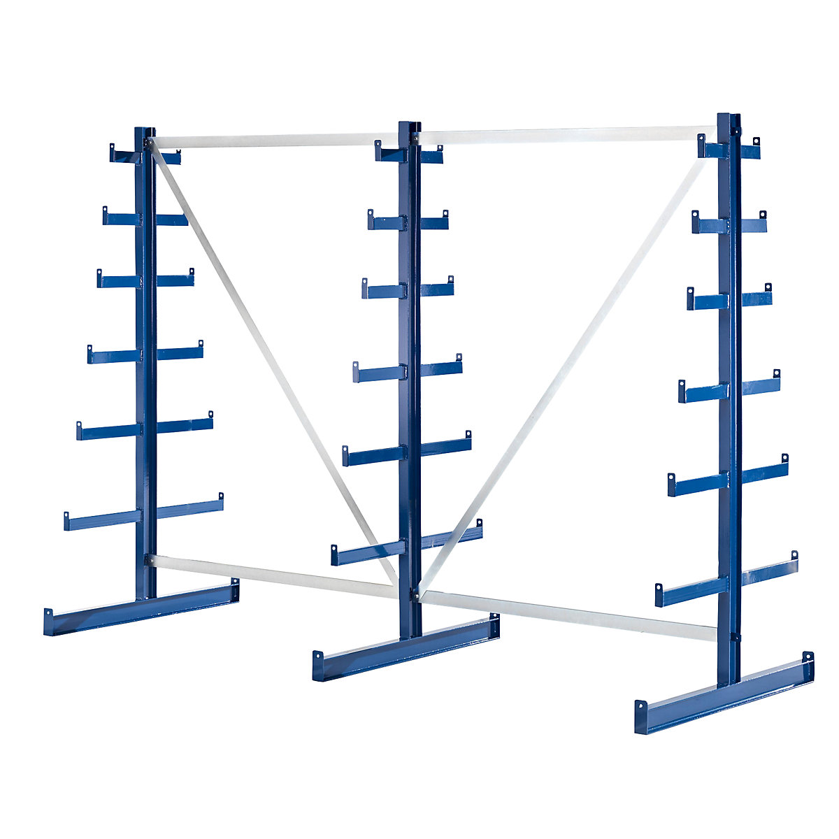 Cantilever racking unit with cantilever arms which taper towards the top – eurokraft pro, shelf unit length 2700 mm, double sided, gentian blue-3