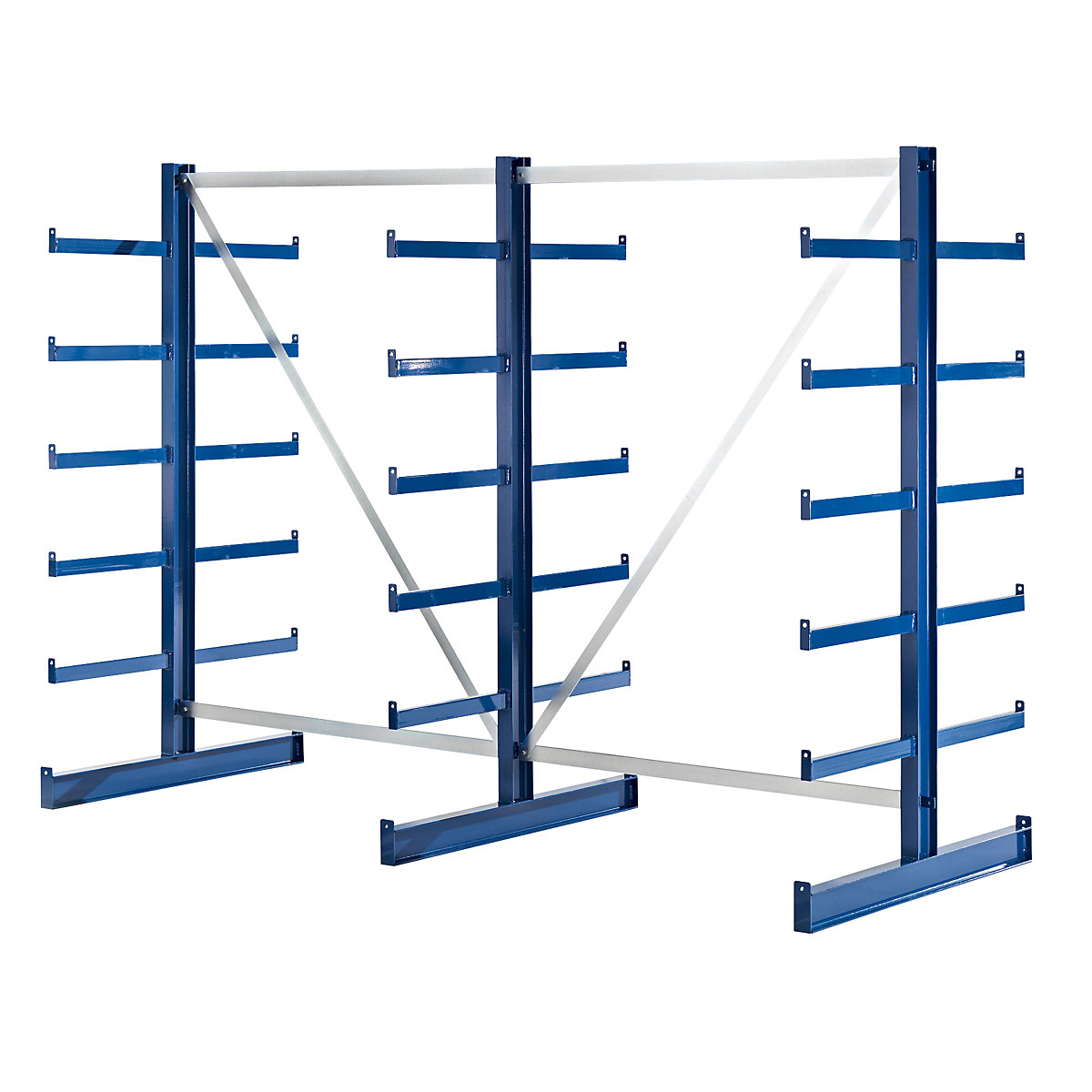 Cantilever racking unit with identical cantilever arm length – eurokraft pro, shelf unit length 2700 mm, double sided, gentian blue-3