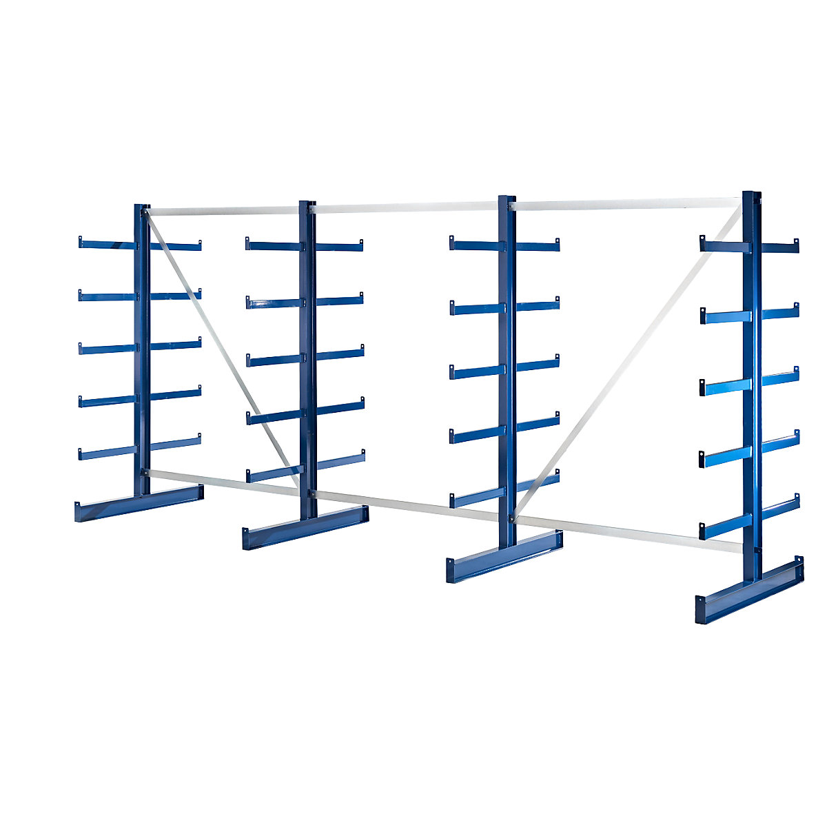 Cantilever racking unit with identical cantilever arm length – eurokraft pro, shelf unit length 4050 mm, double sided, gentian blue-3