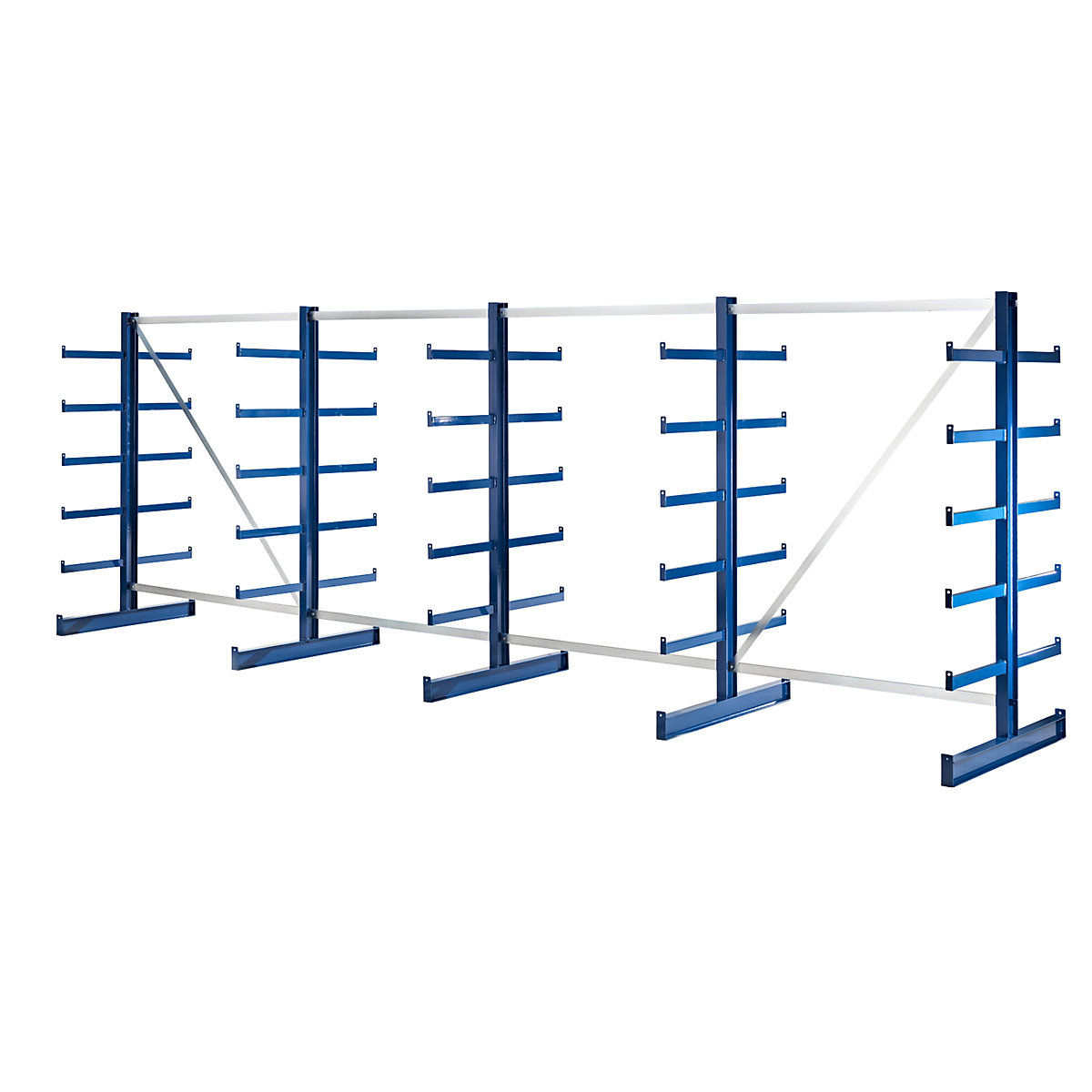 Cantilever racking unit with identical cantilever arm length – eurokraft pro, shelf unit length 5400 mm, double sided, gentian blue-3