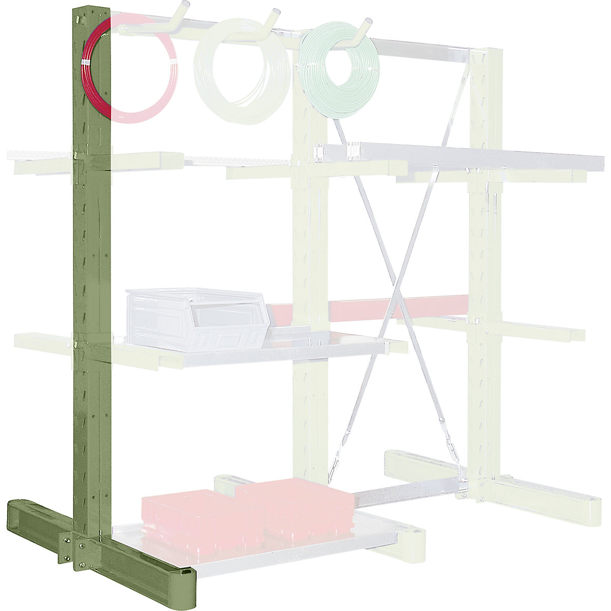 Cantilever racking upright, double sided – eurokraft pro, upright height 2700 mm, max. load 2100 kg, green-6