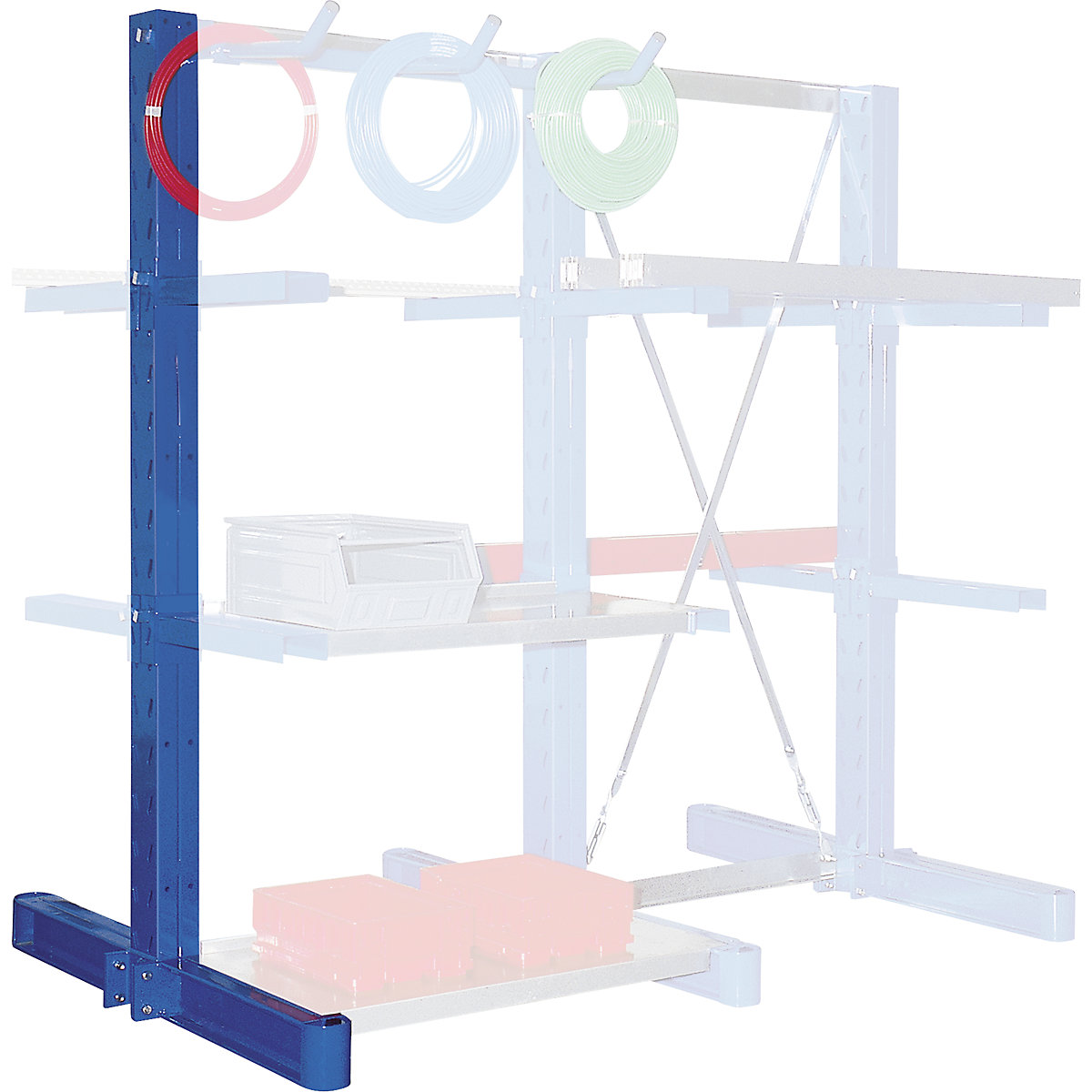 Cantilever racking upright, double sided – eurokraft pro, upright height 2100 mm, max. load 2100 kg, blue-5