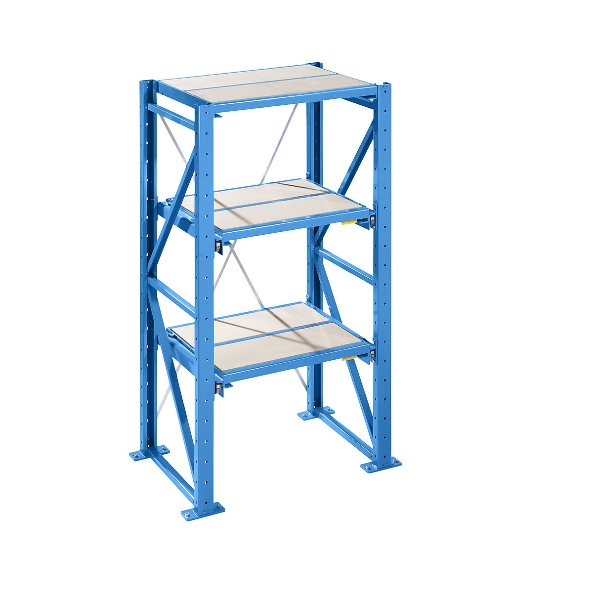 Heavy duty pull-out shelving unit – LISTA, shelf width 890 mm, depth 1260 mm, standard shelf unit, light blue-8