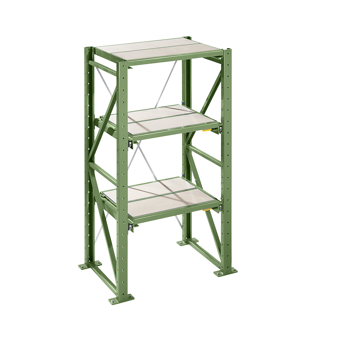 Heavy duty pull-out shelving unit – LISTA, shelf width 890 mm, depth 1260 mm, standard shelf unit, reseda green-9