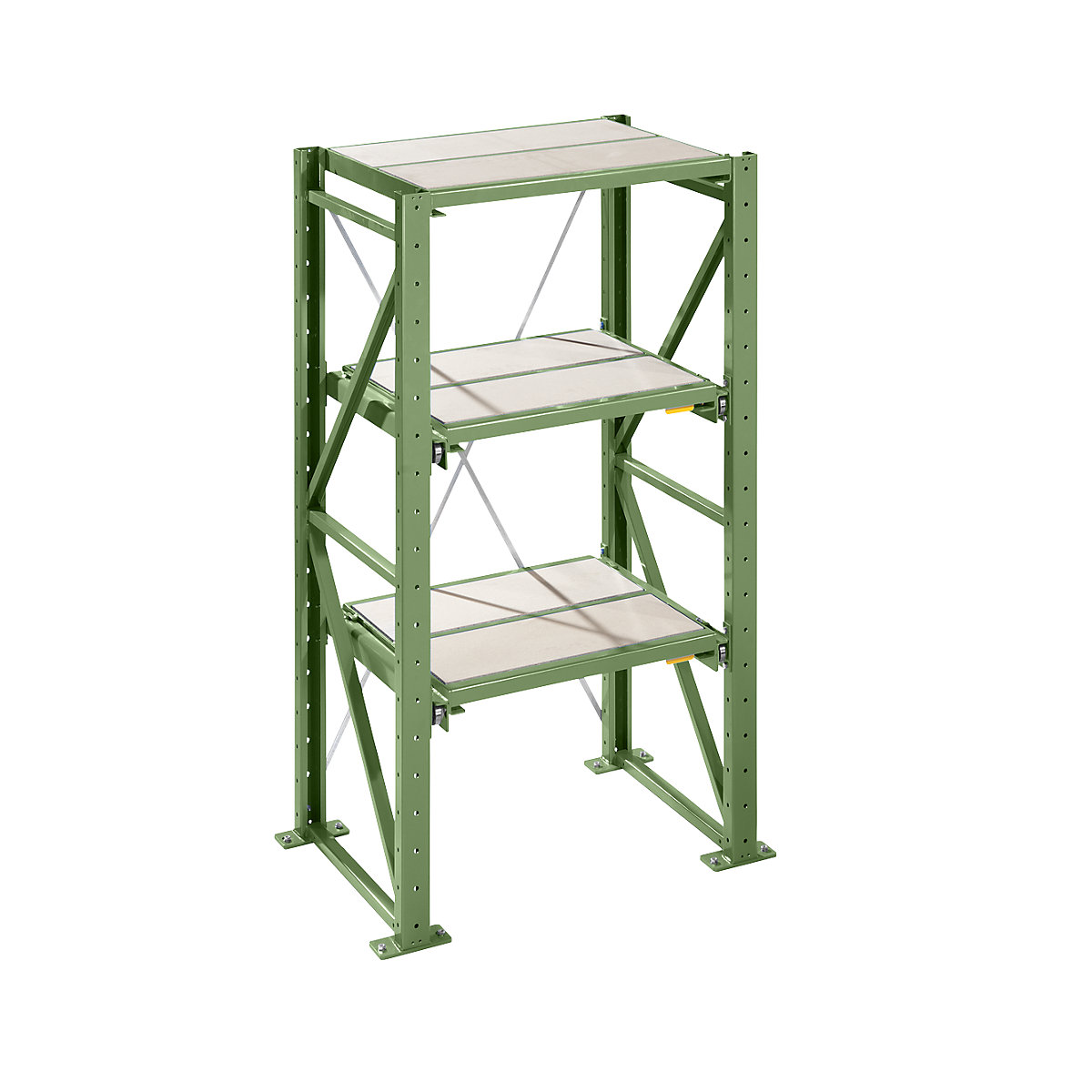 Heavy duty pull-out shelving unit – LISTA, shelf width 1290 mm, depth 1260 mm, standard shelf unit, reseda green-8