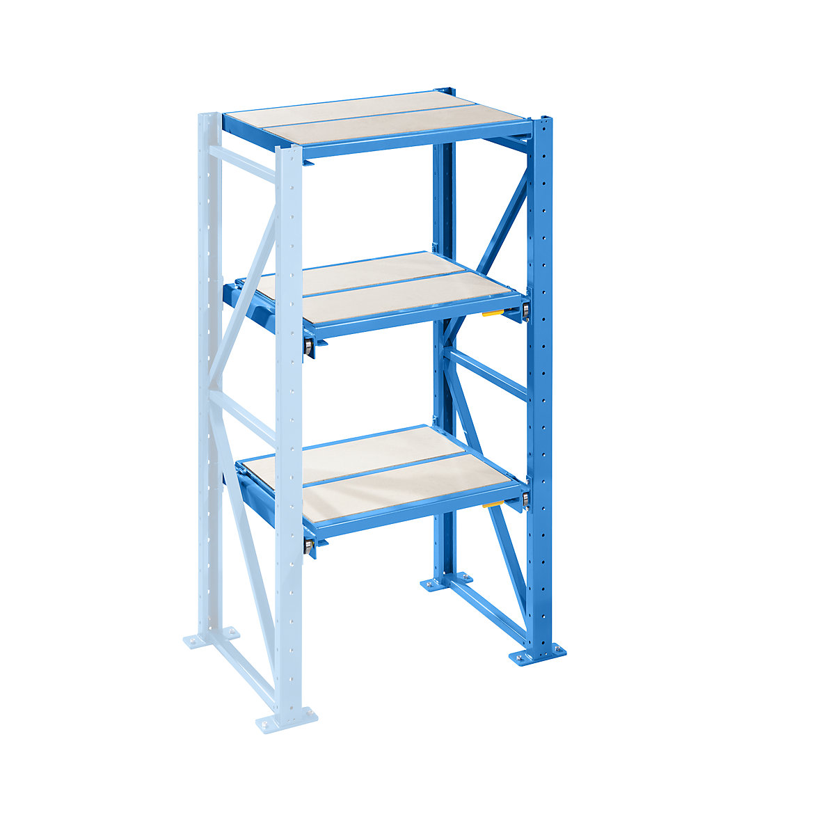Heavy duty pull-out shelving unit – LISTA, shelf width 890 mm, depth 860 mm, extension shelf unit, light blue-8