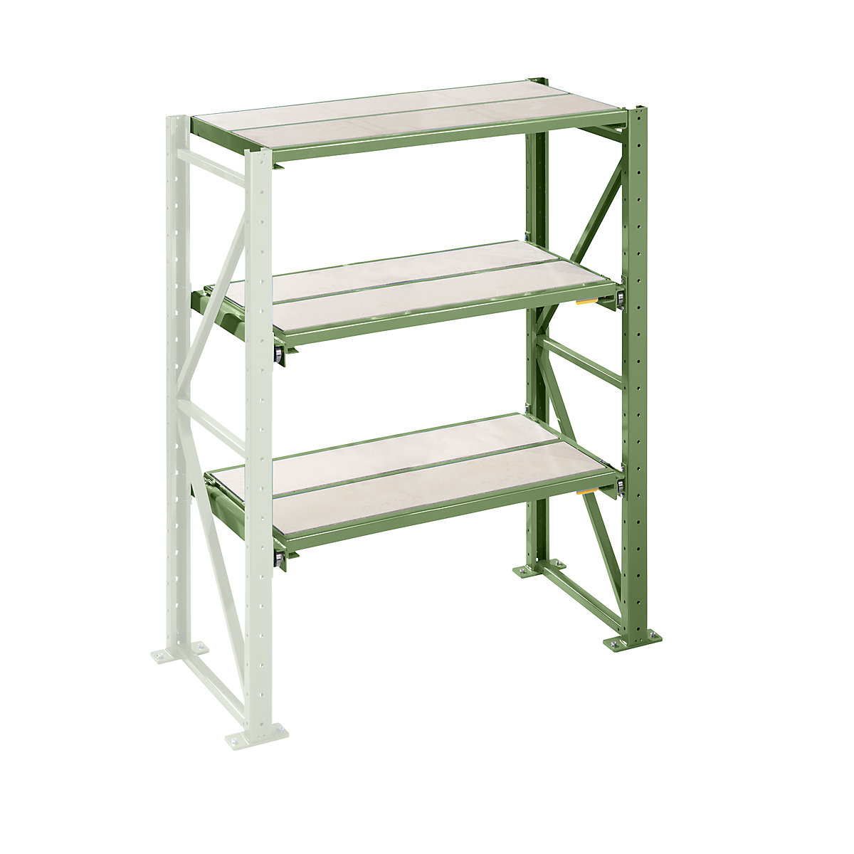 Heavy duty pull-out shelving unit – LISTA, shelf width 1290 mm, depth 860 mm, extension shelf unit, reseda green-8