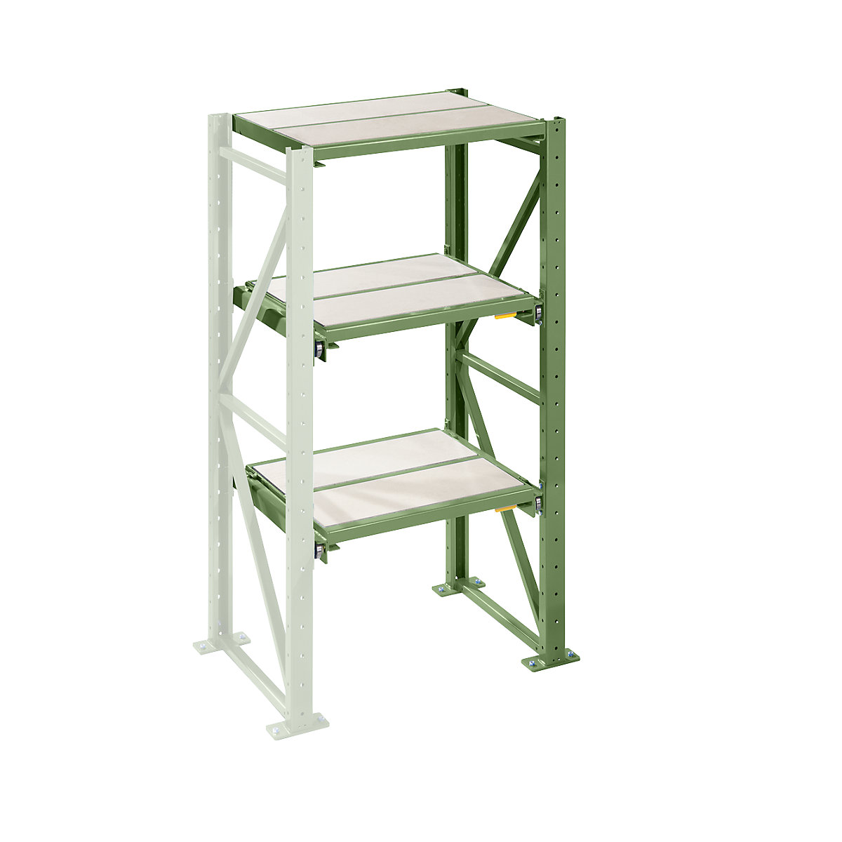 Heavy duty pull-out shelving unit – LISTA, shelf width 1290 mm, depth 1260 mm, extension shelf unit, reseda green-9