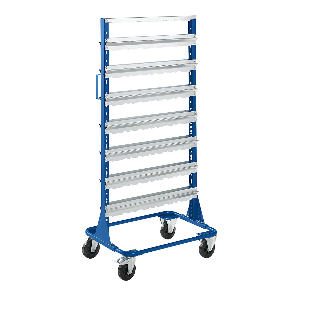 Mobile rack, height 1588 mm, mobile rack for 56 open fronted storage bins, gentian blue-4