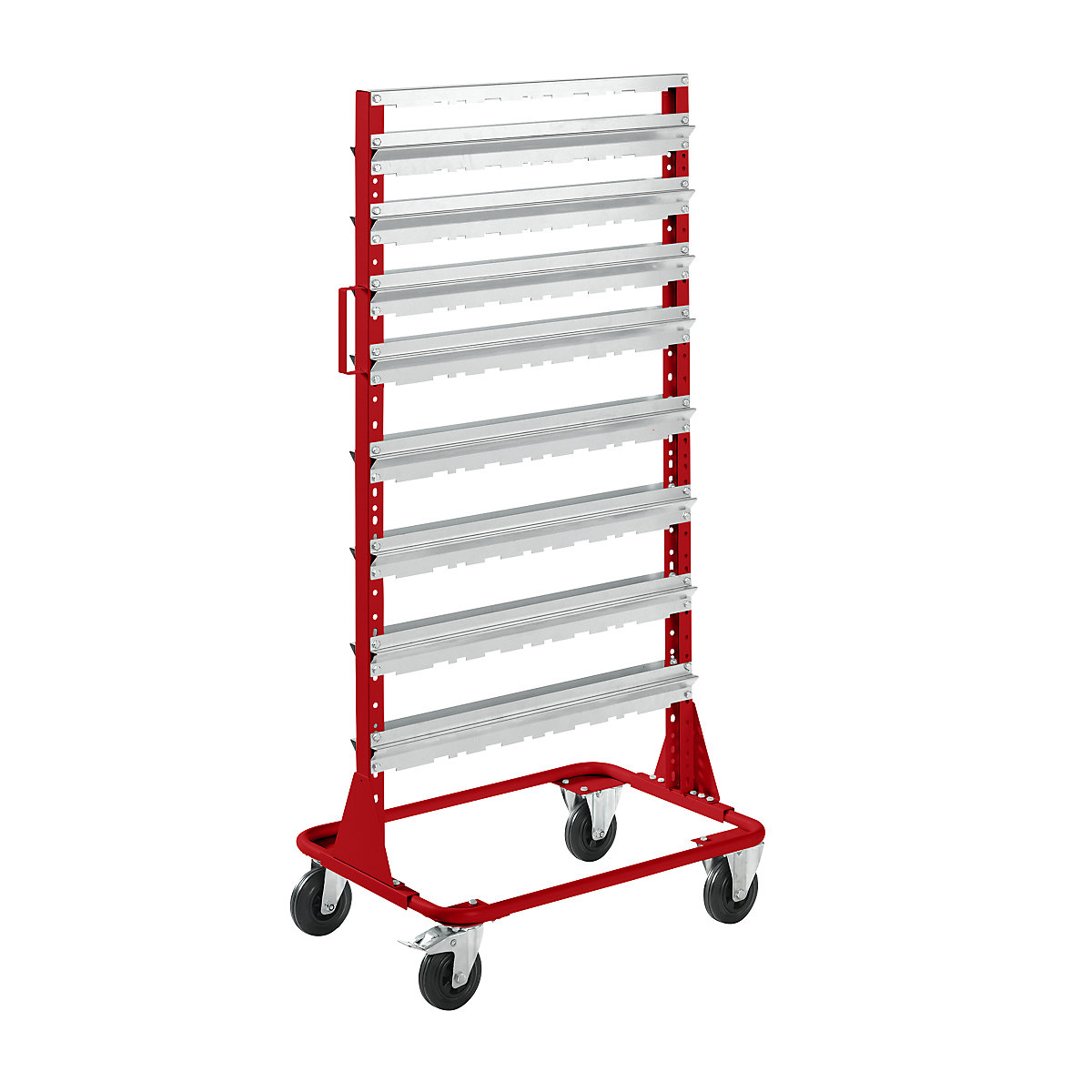 Mobile rack, height 1588 mm, mobile rack for 80 open fronted storage bins, flame red-4
