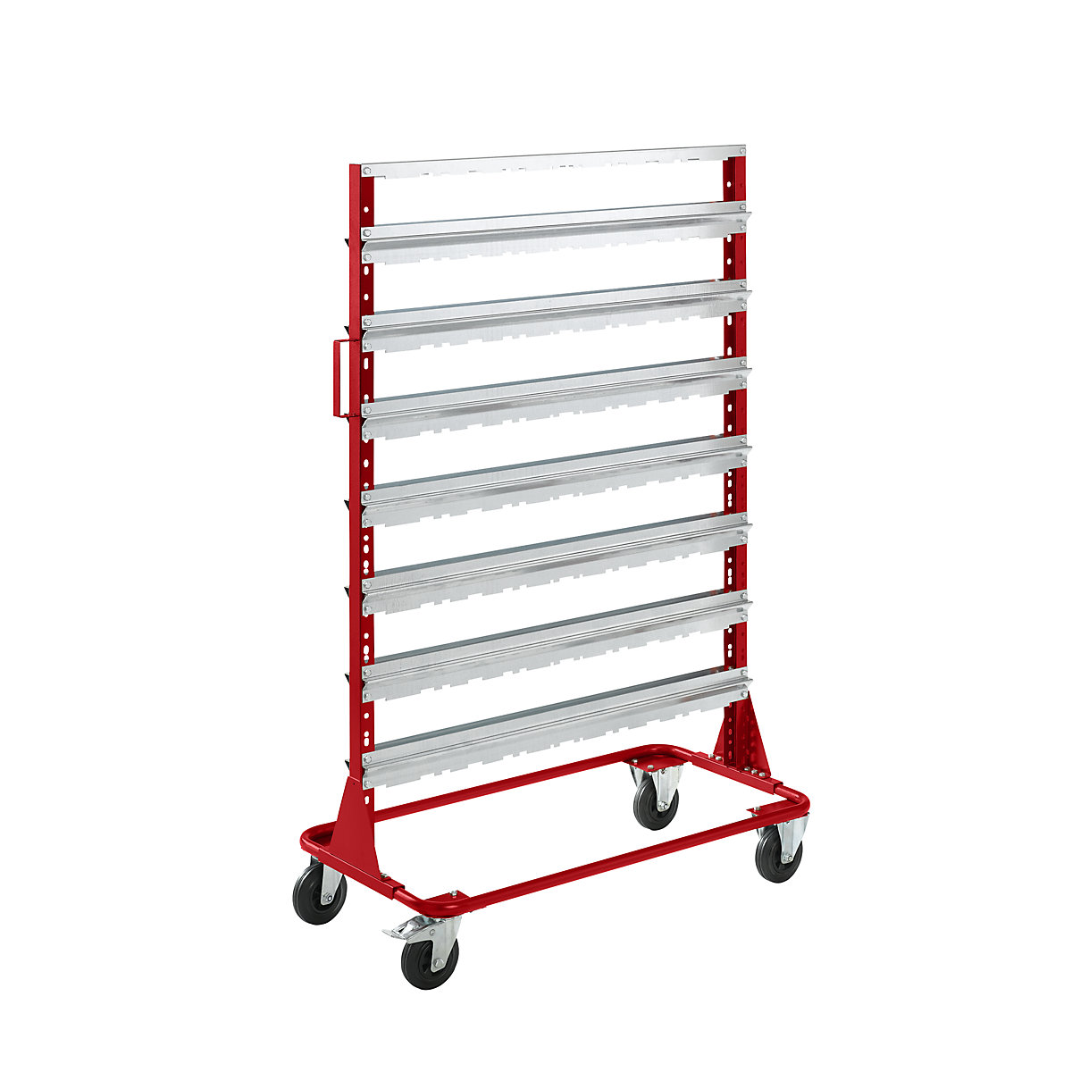 Mobile rack, height 1588 mm, mobile rack for 84 open fronted storage bins, flame red-4