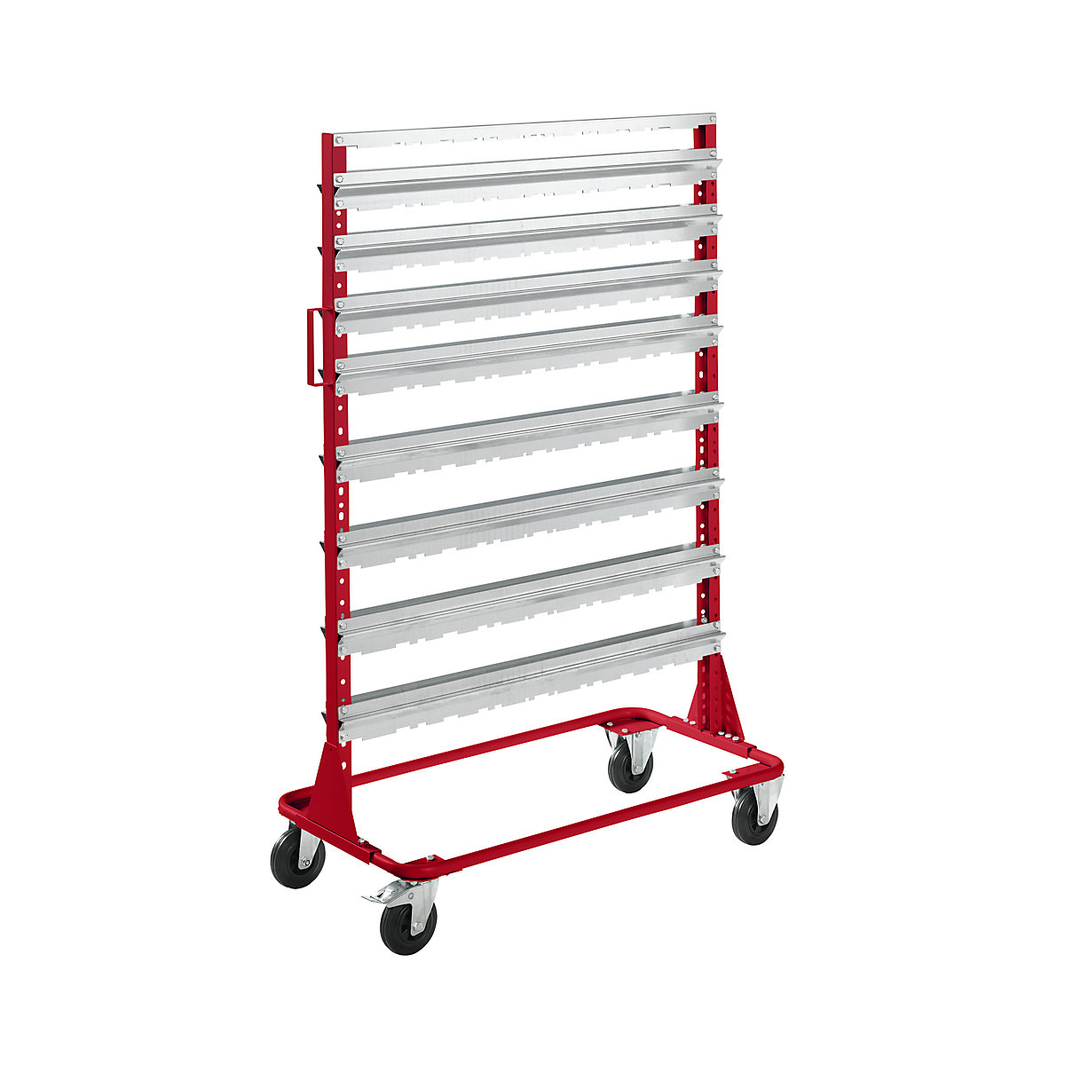 Mobile rack, height 1588 mm, mobile rack for 112 open fronted storage bins, flame red-3