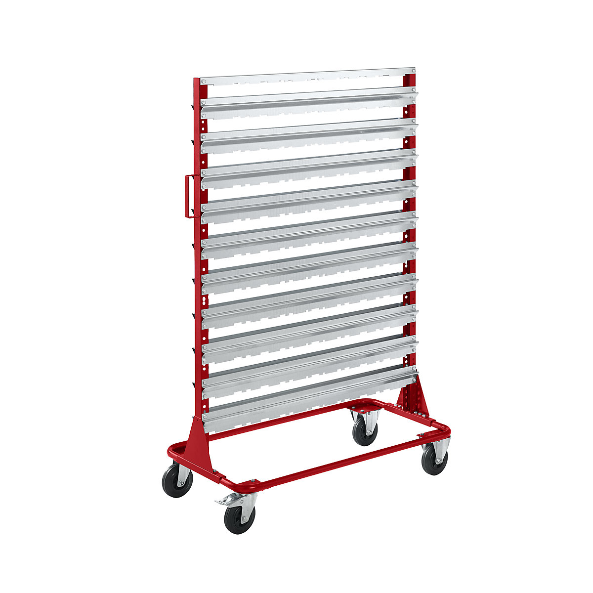 Mobile rack, height 1588 mm, mobile rack for 160 open fronted storage bins, flame red-3