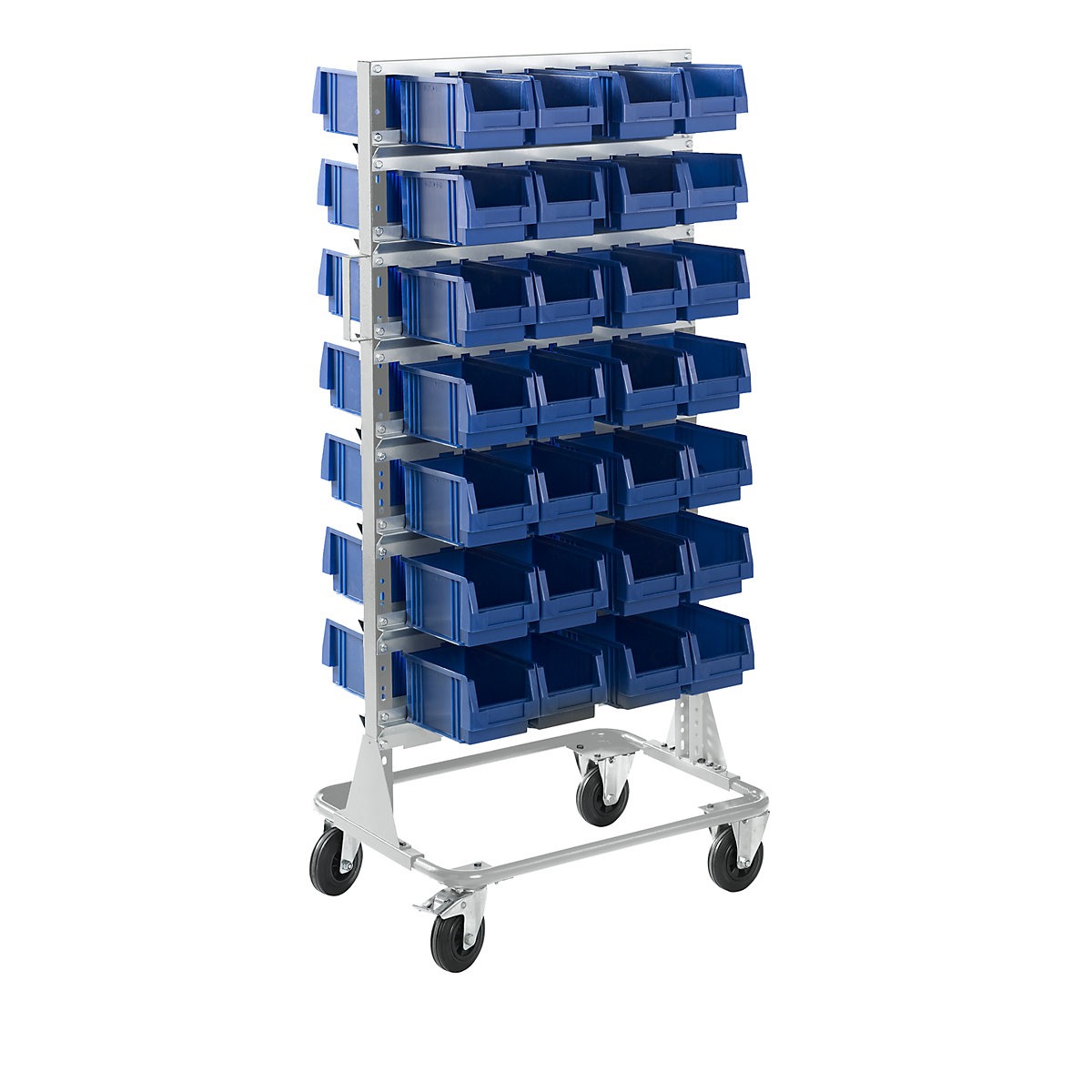 Mobile rack, height 1588 mm, mobile rack with 56 open fronted storage bins, light grey-6
