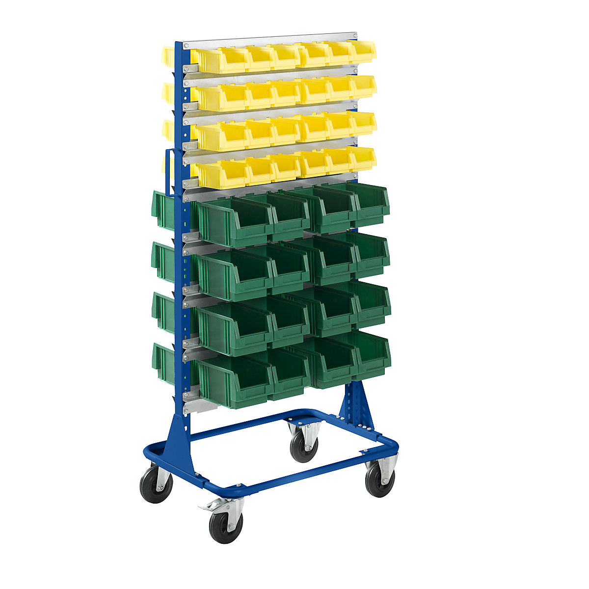 Mobile rack, height 1588 mm, mobile rack with 80 open fronted storage bins, gentian blue-6