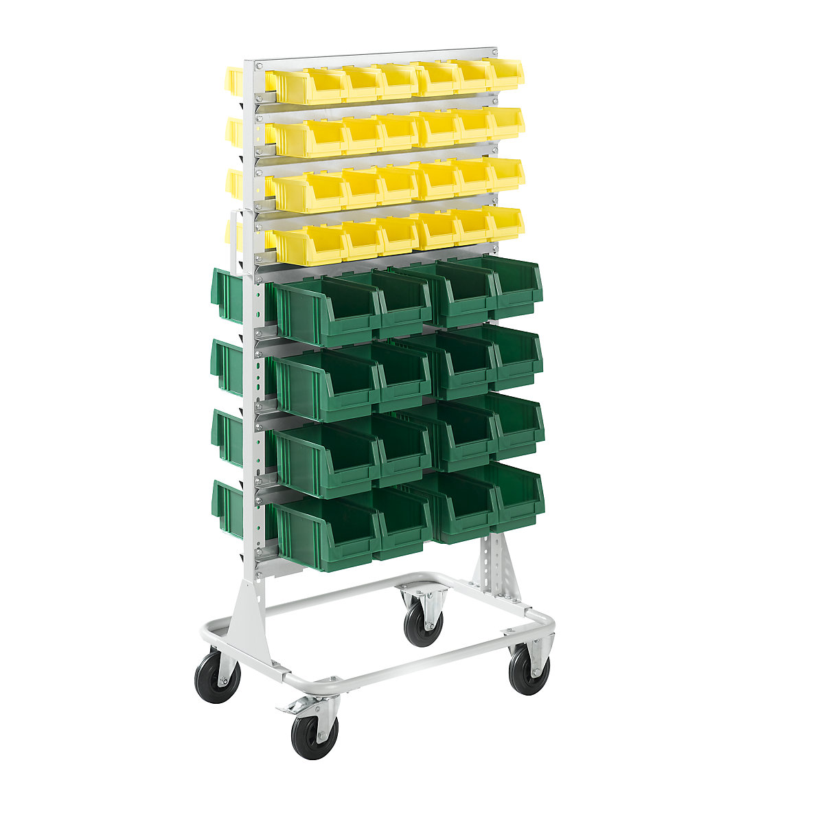 Mobile rack, height 1588 mm, mobile rack with 80 open fronted storage bins, light grey-5