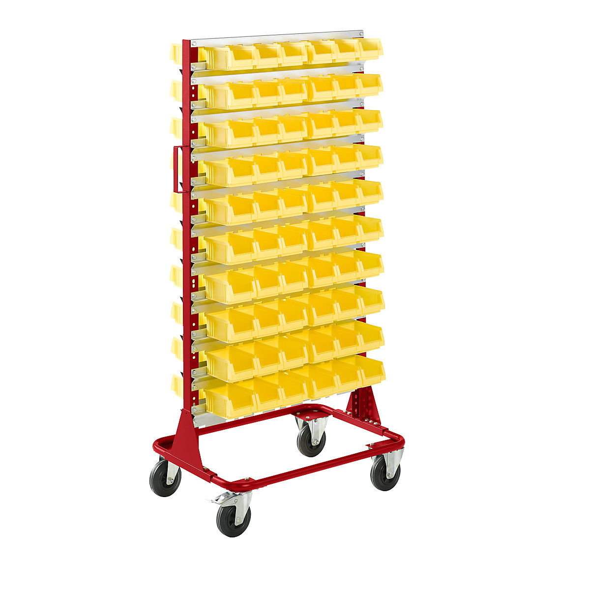 Mobile rack, height 1588 mm, mobile rack with 120 open fronted storage bins, flame red-5