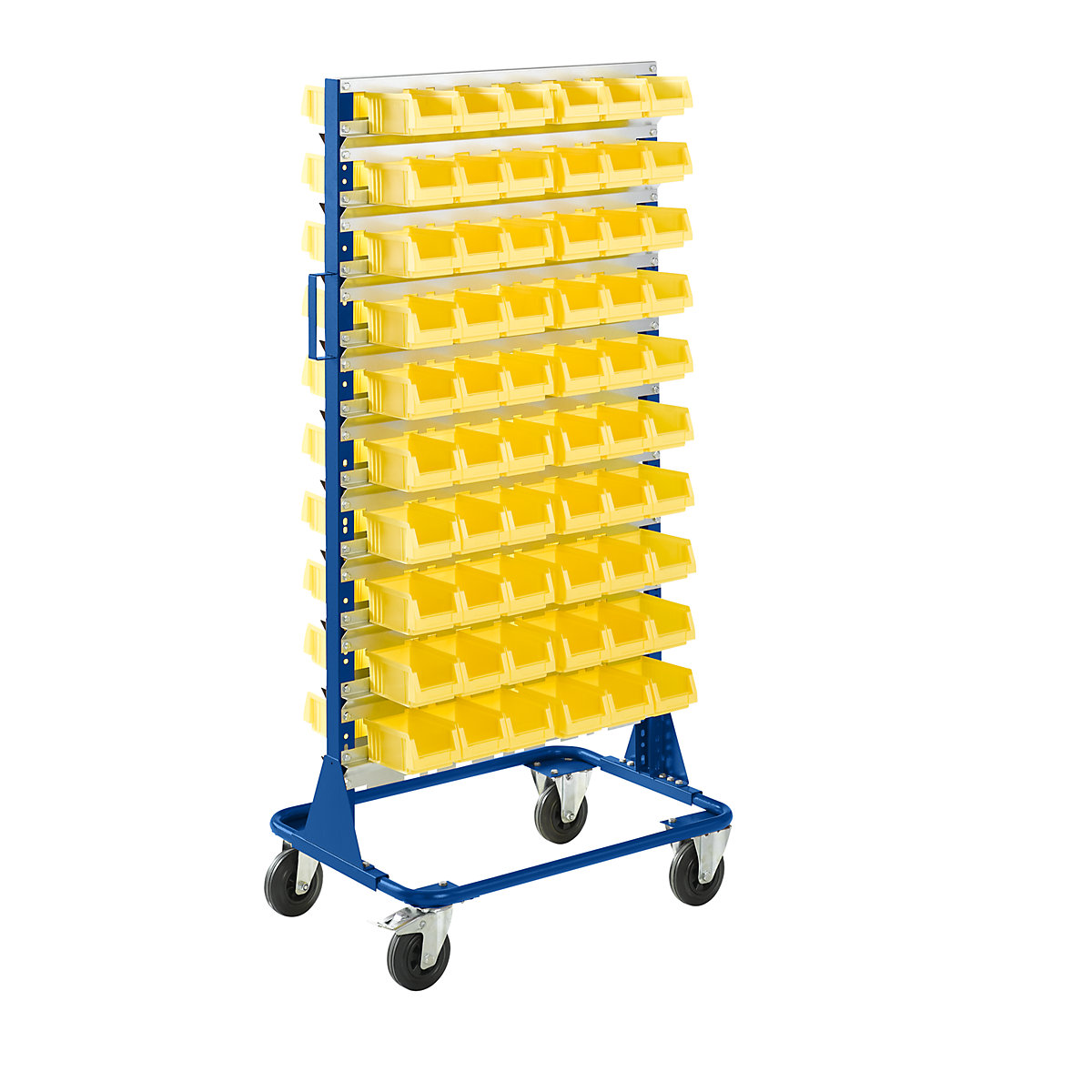Mobile rack, height 1588 mm, mobile rack with 120 open fronted storage bins, gentian blue-6