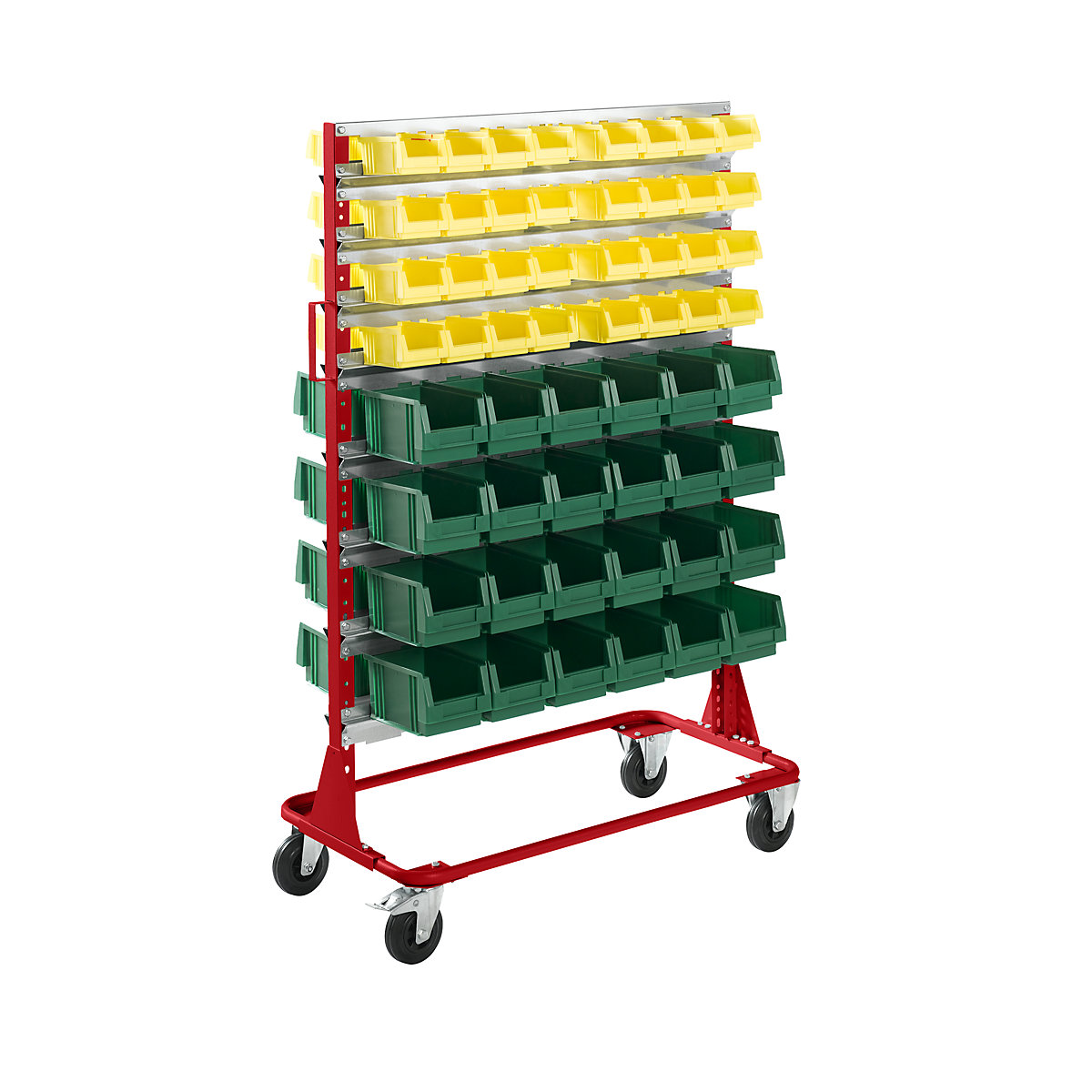 Mobile rack, height 1588 mm, mobile rack with 112 open fronted storage bins, flame red-4