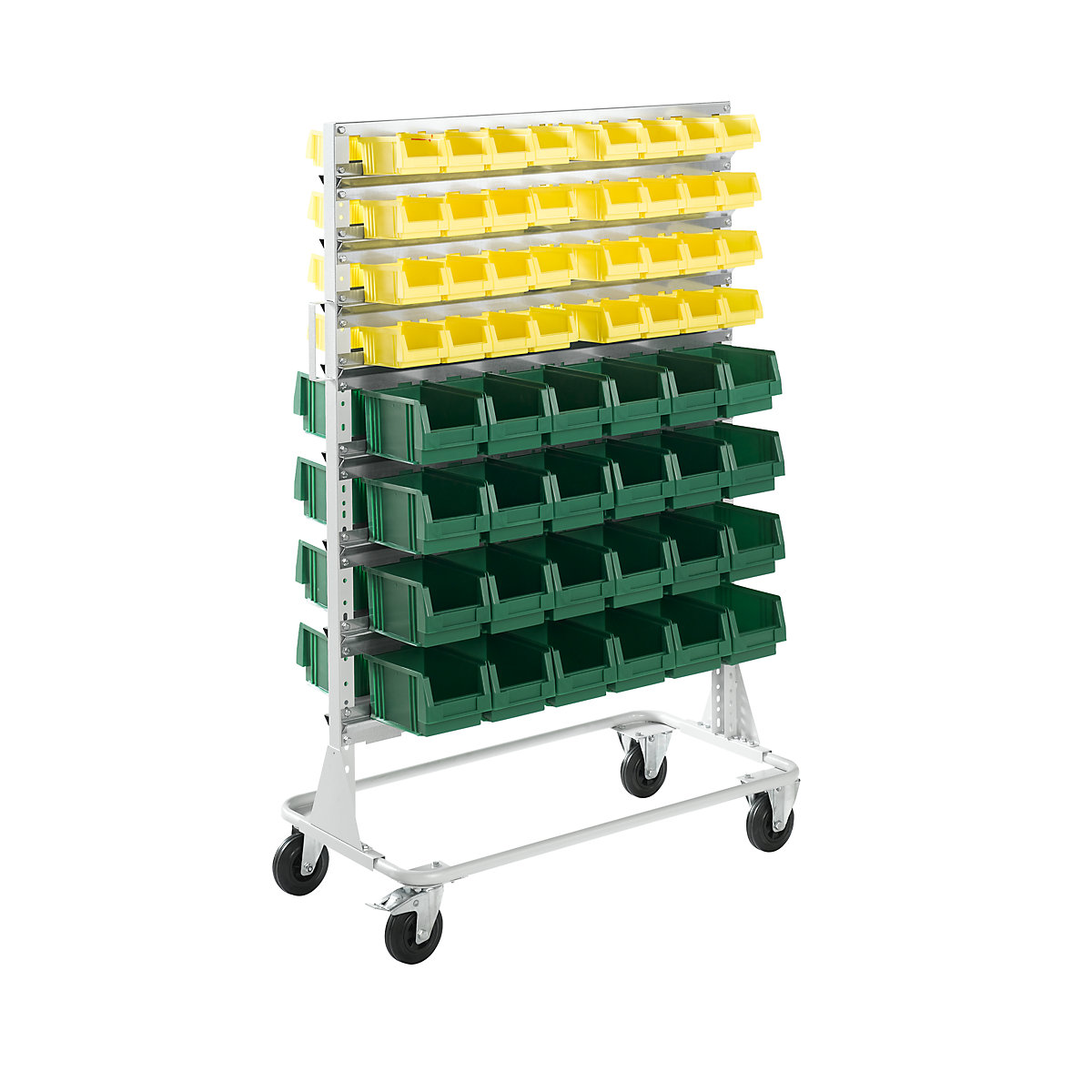 Mobile rack, height 1588 mm, mobile rack with 112 open fronted storage bins, light grey-3