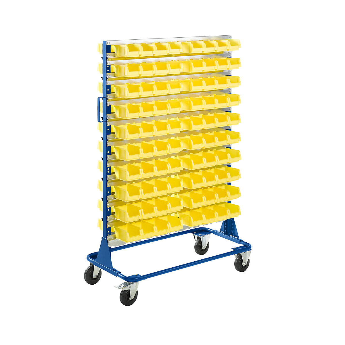 Mobile rack, height 1588 mm, mobile rack with 160 open fronted storage bins, gentian blue-3