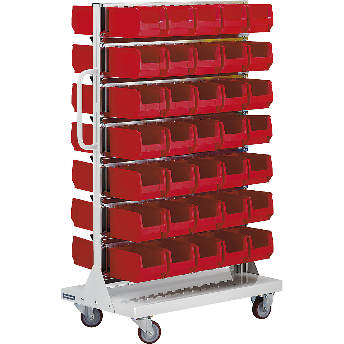 Mobile rack with open fronted storage bins - eurokraft pro