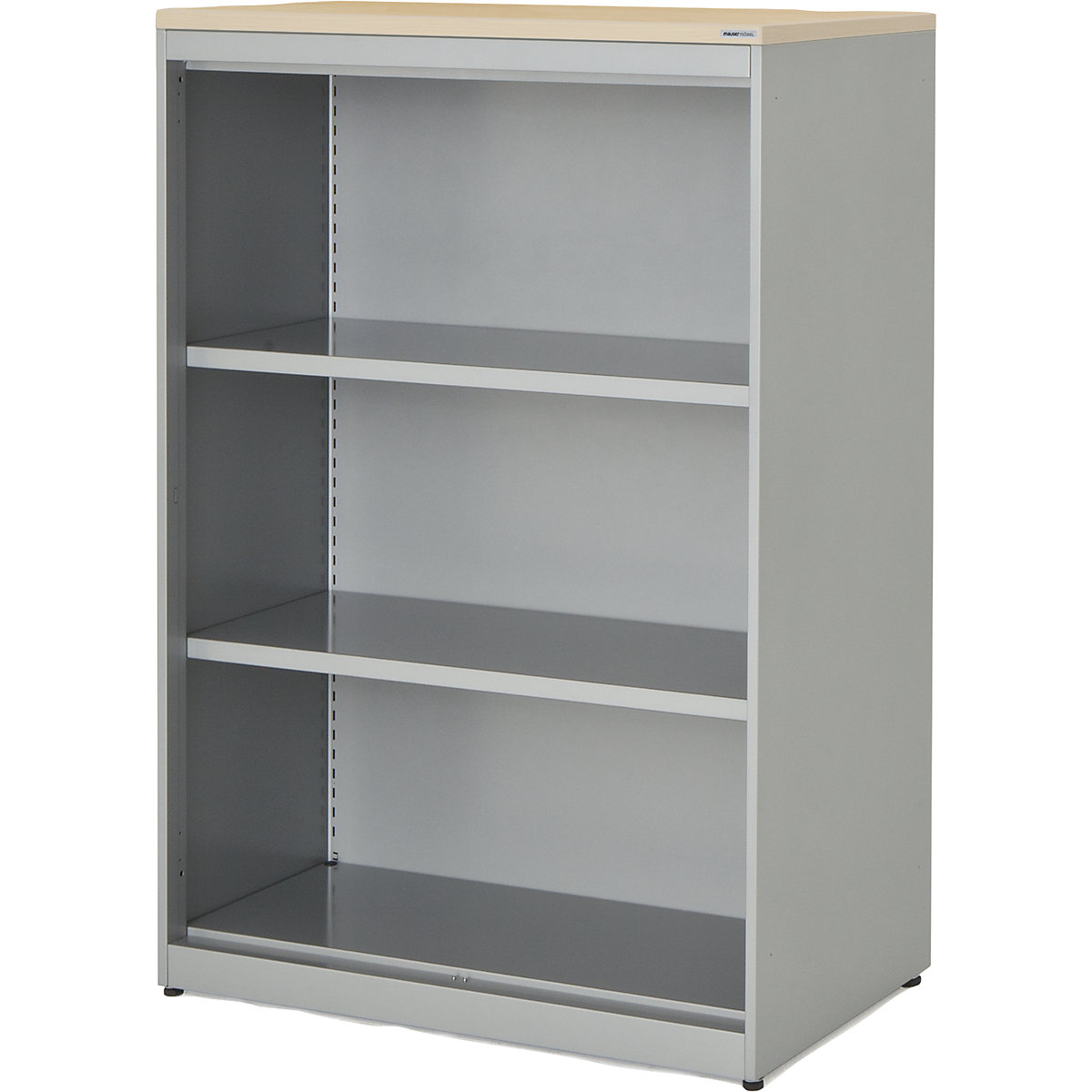 Combination shelf unit – mauser, HxWxD 1180 x 800 x 432 mm, plastic panel, 2 shelves, aluminium colour / maple-4