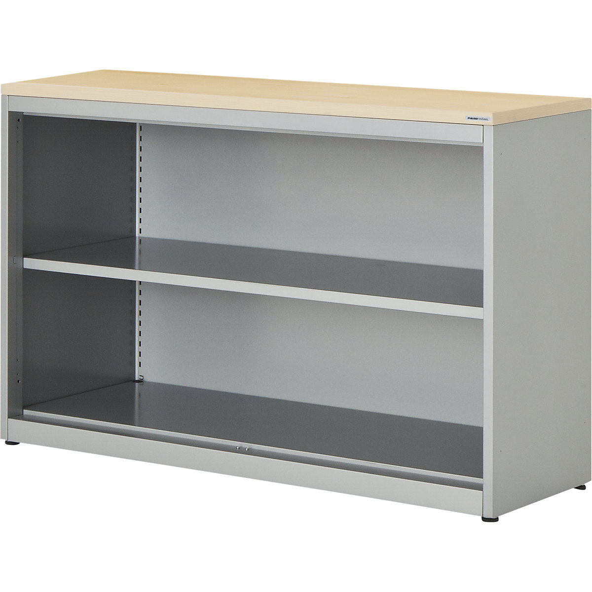 Combination shelf unit – mauser, HxWxD 830 x 1200 x 432 mm, plastic panel, 1 shelf, aluminium colour / maple-4